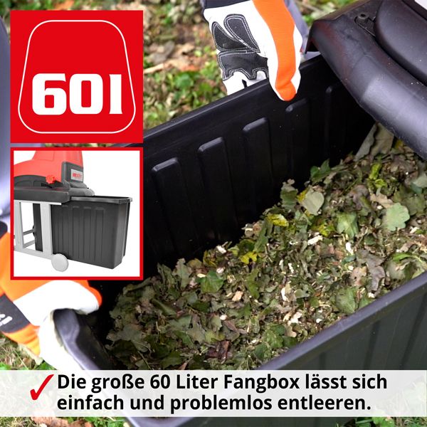 HECHT Elektro Gartenhäcksler 6280 XL große fangbox mit simpler Bedienung 