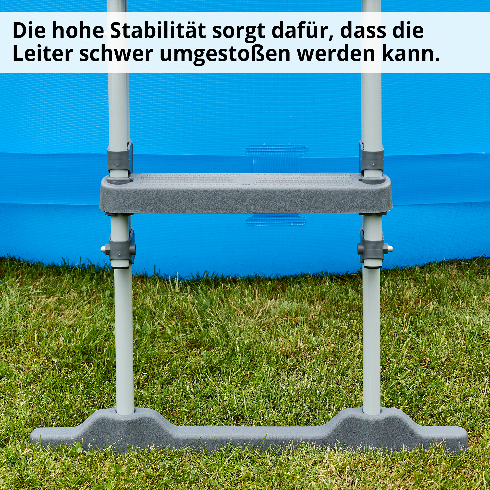 Hecht 00091 Sicherheits-Poolleiter; Die hohe Stabilität sorgt dafür, dass die Leiter schwer umgestoßen werden kann
