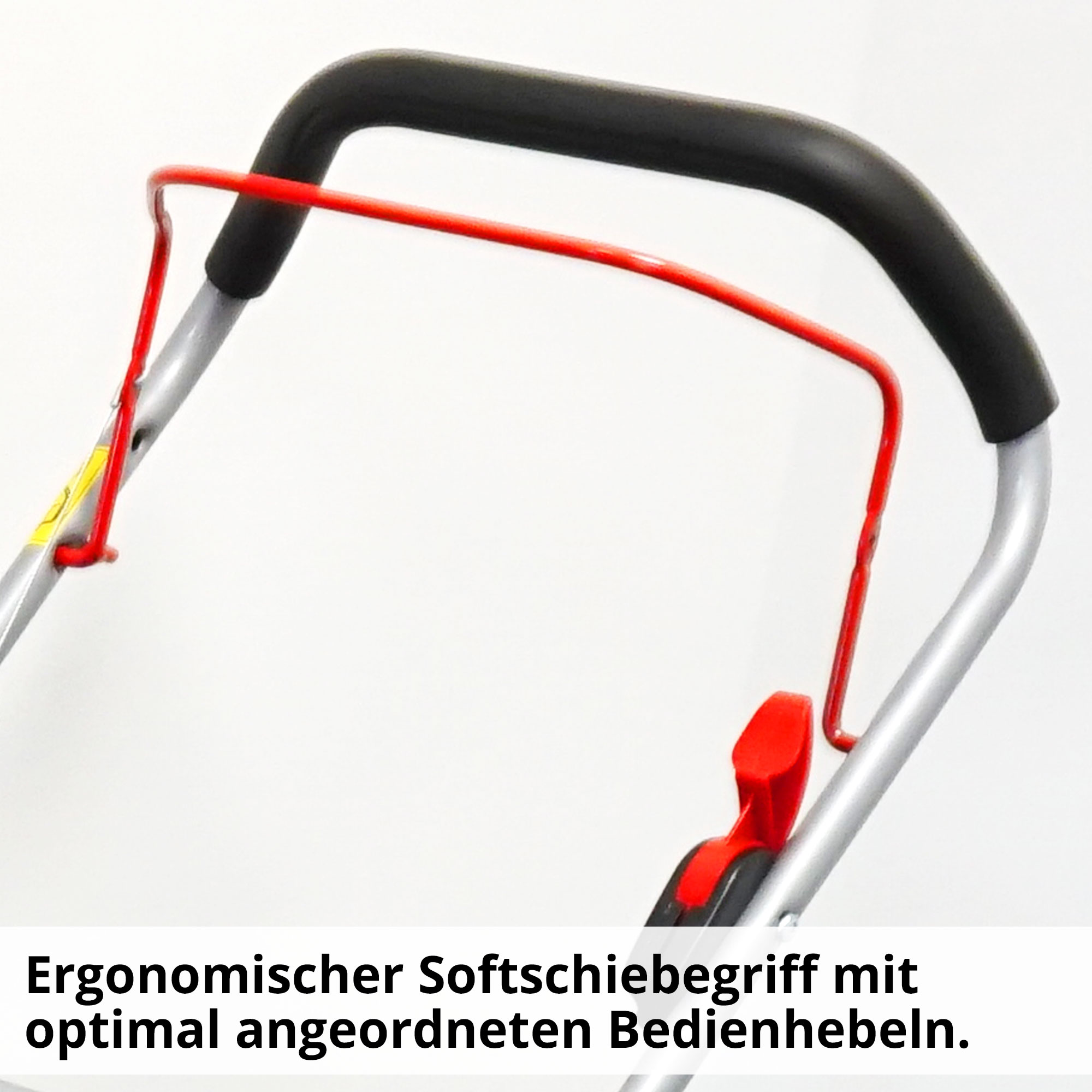 Benzin-Rasenmäher mit Softschiebegriff und Bedienhebeln 