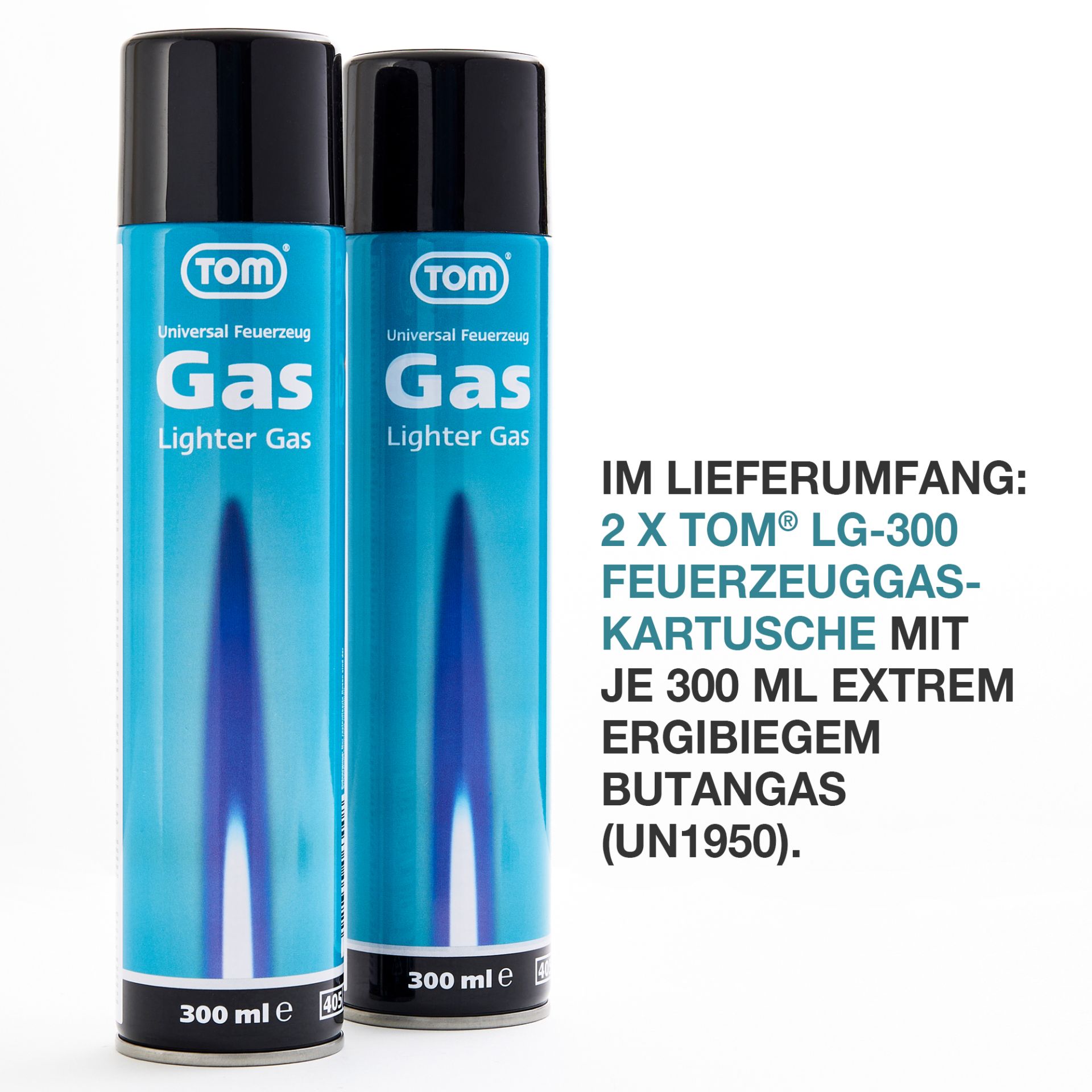 TOM LG-300 Feuerzeug Gas; zwei Kartuschen im Lieferumfang