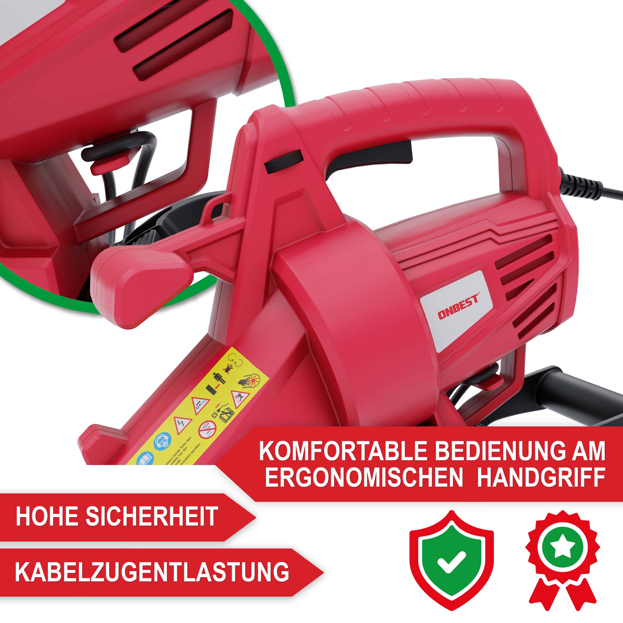 Elektro Laubsauger & Laubbläser LV3245 - Komfortable Bedienung am ergonomischen Handgriff; hohe Sicherheit; Kabelzugentlastung