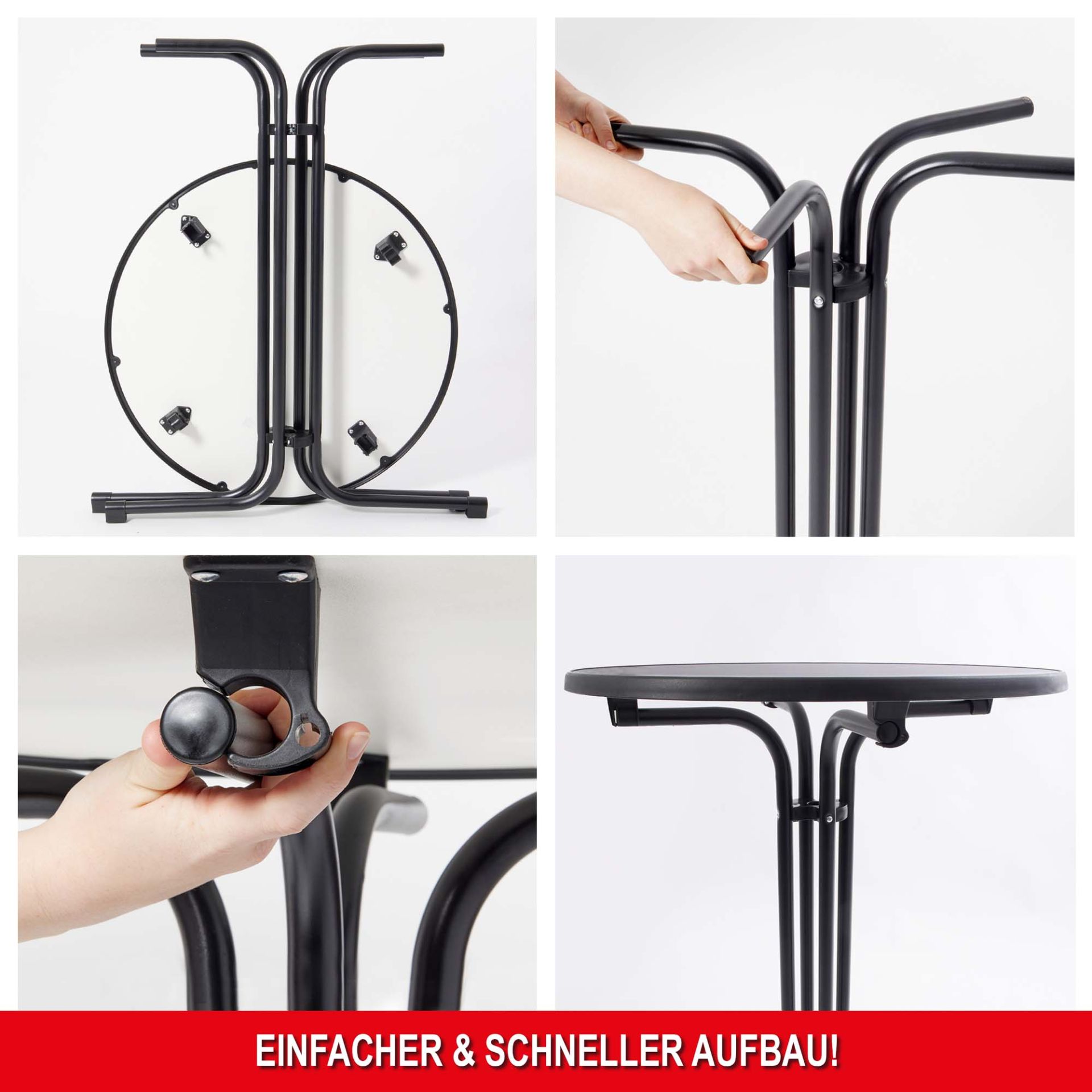 Einfacher und schneller Aufbau - Stehtisch mit Tischhusse schwarz