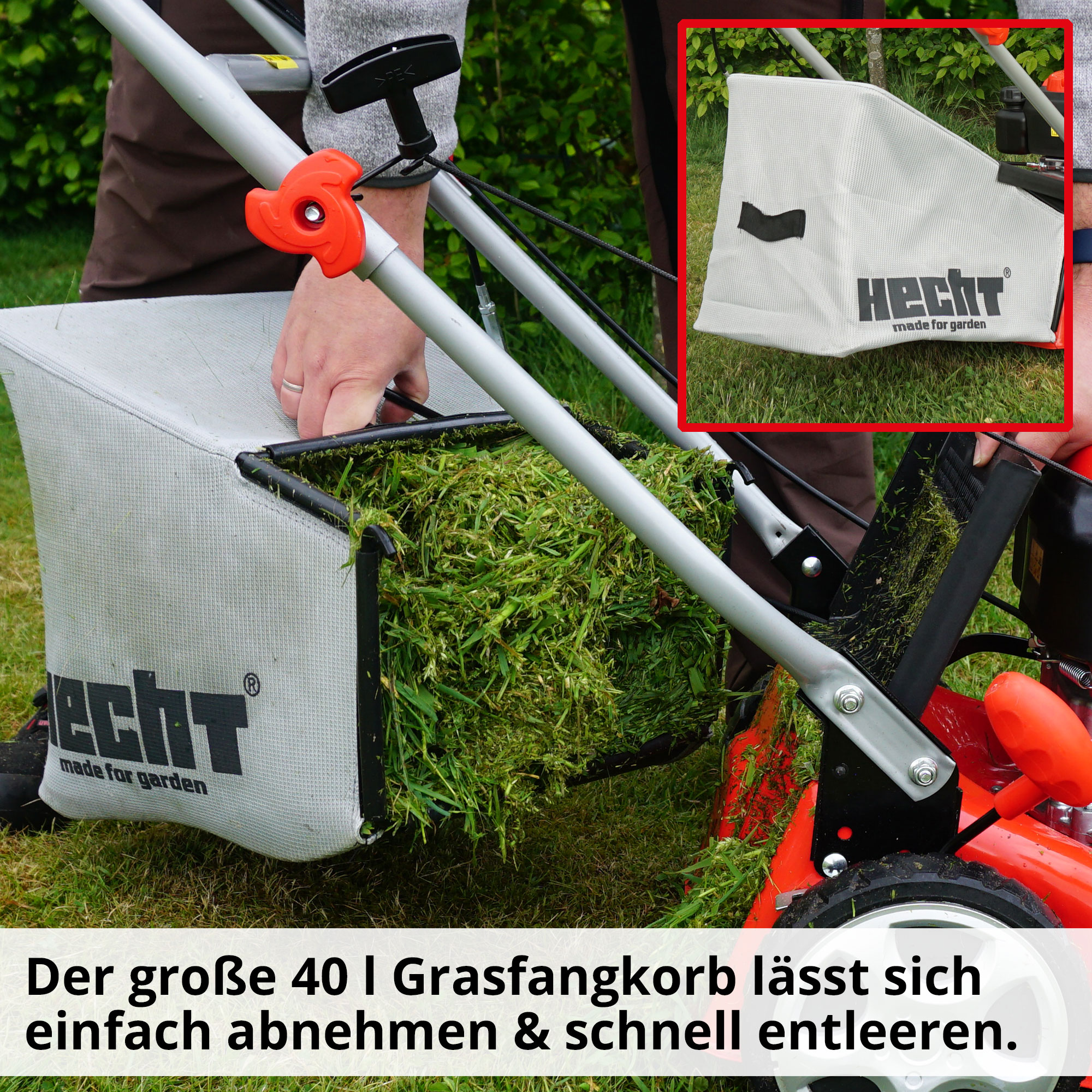 Hecht Benzinrasenmäher 5543 SW mit entnehmbarem Fangkorb zur einfachen Entsorgung des Grasschnitts 