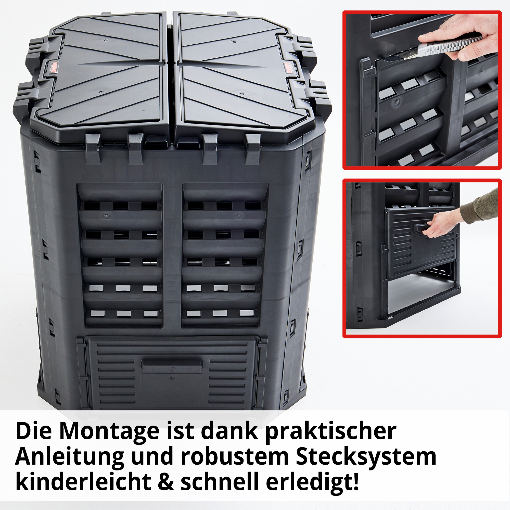 Hecht 3060 Komposter; Die Montage ist dank praktischer Anleitung und robustem Stecksystem kinderleicht und schnell erledigt