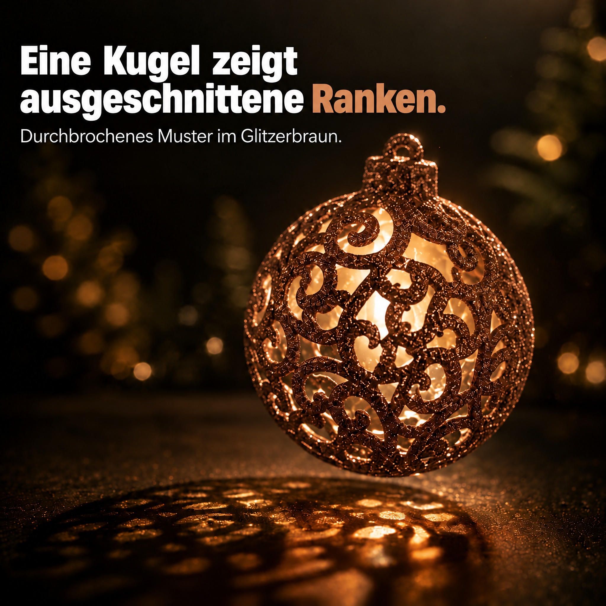 Ornamentkugel Braun ONBEST: Durchbrochenes Muster mit Glitzerranken. (Dieses Bild wurde mit Hilfe von KI generiert.)