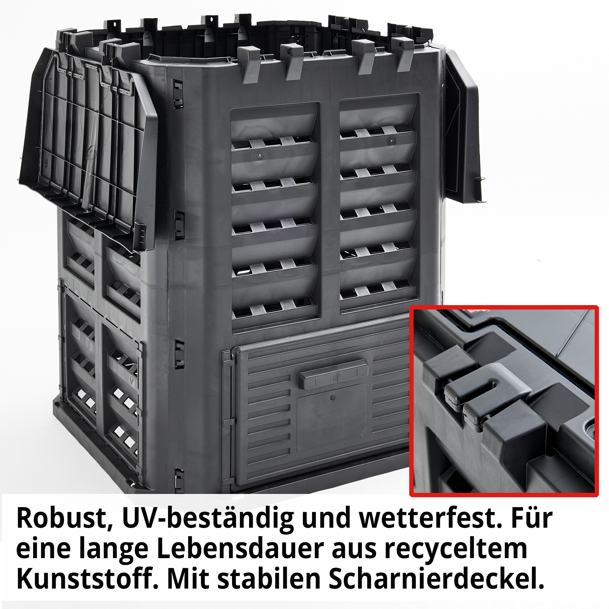 Hecht 3060 Komposter; Robust, UV-beständig und wetterfest. Für eine lange Lebensdauer aus recyceltem Kunststoff. Mit stabilen Scharnierdeckel