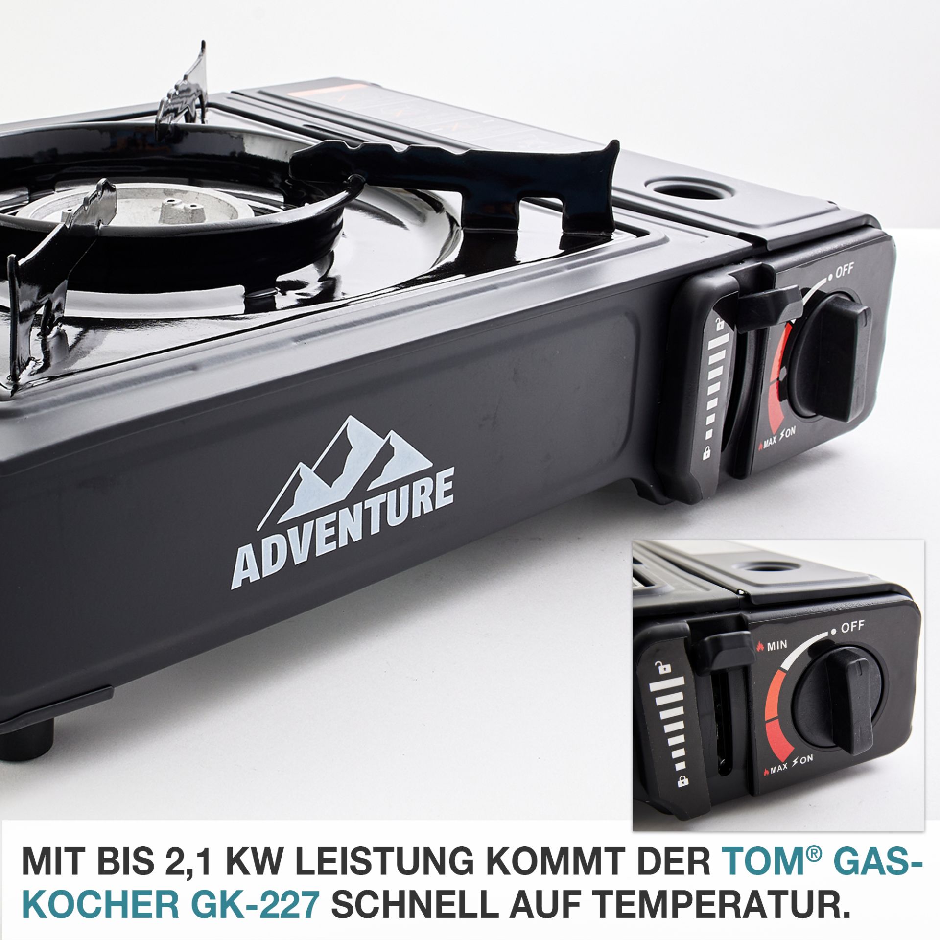 TOM Gaskocher - GK-227 Edelstahl Everest; 2,1 Kilowatt Leistung
