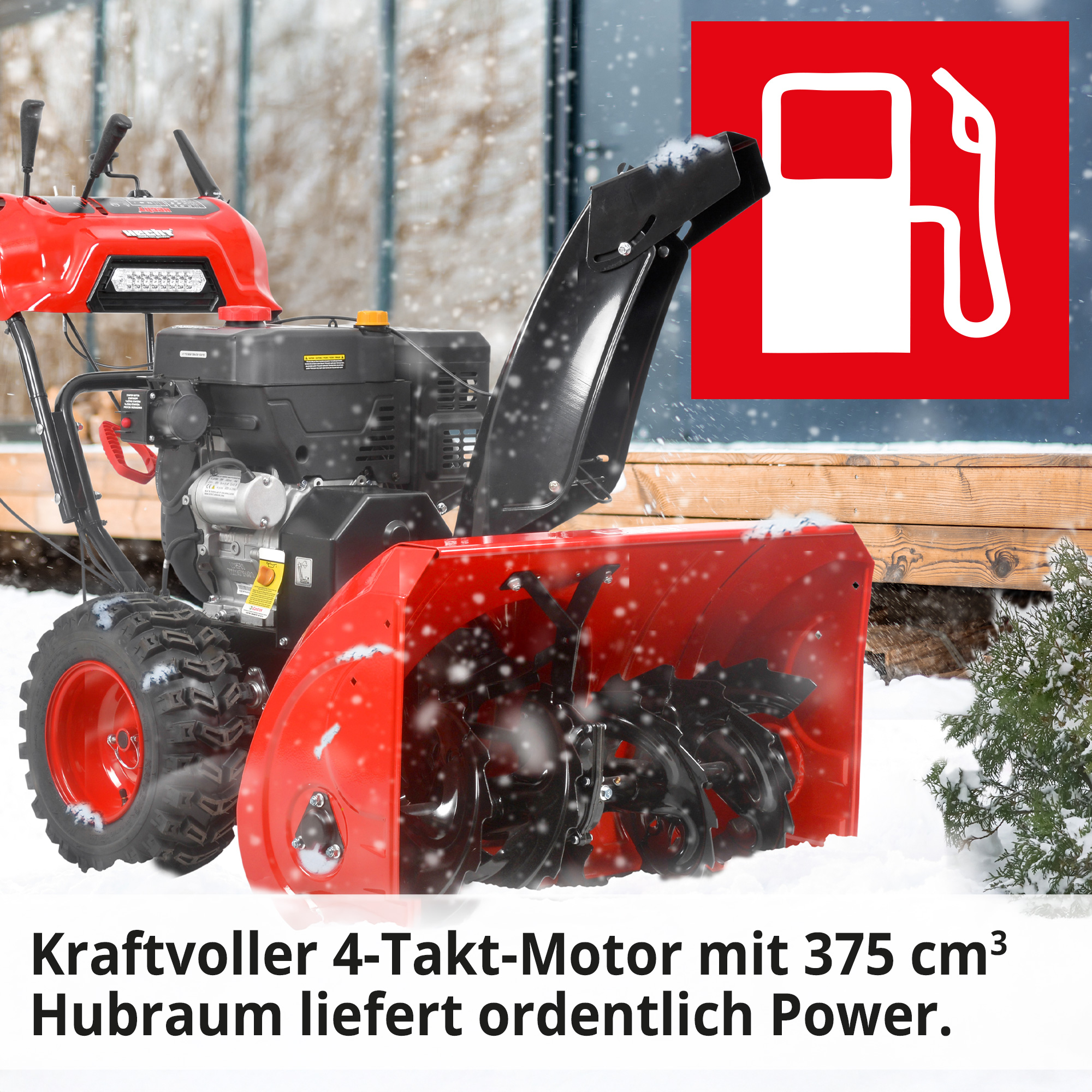 Benzin-Schneefräse mit Kraftvollen und robusten 4 Takt Motor mit 375 cm³