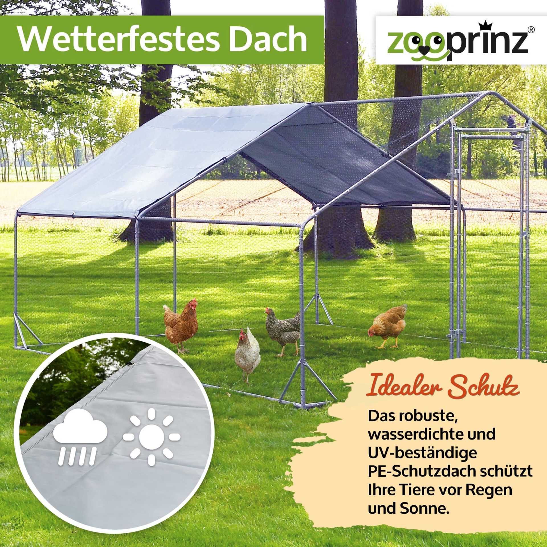 Hühnervoliere Steel; wetterfestes Dach