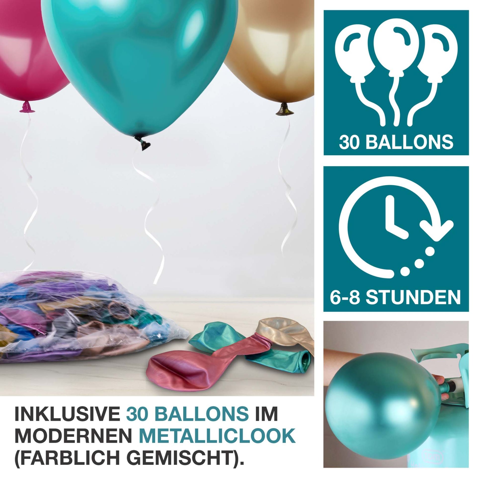 TOM Helium Ballongas HE-700; inklusive 30 Ballons im metallic-look