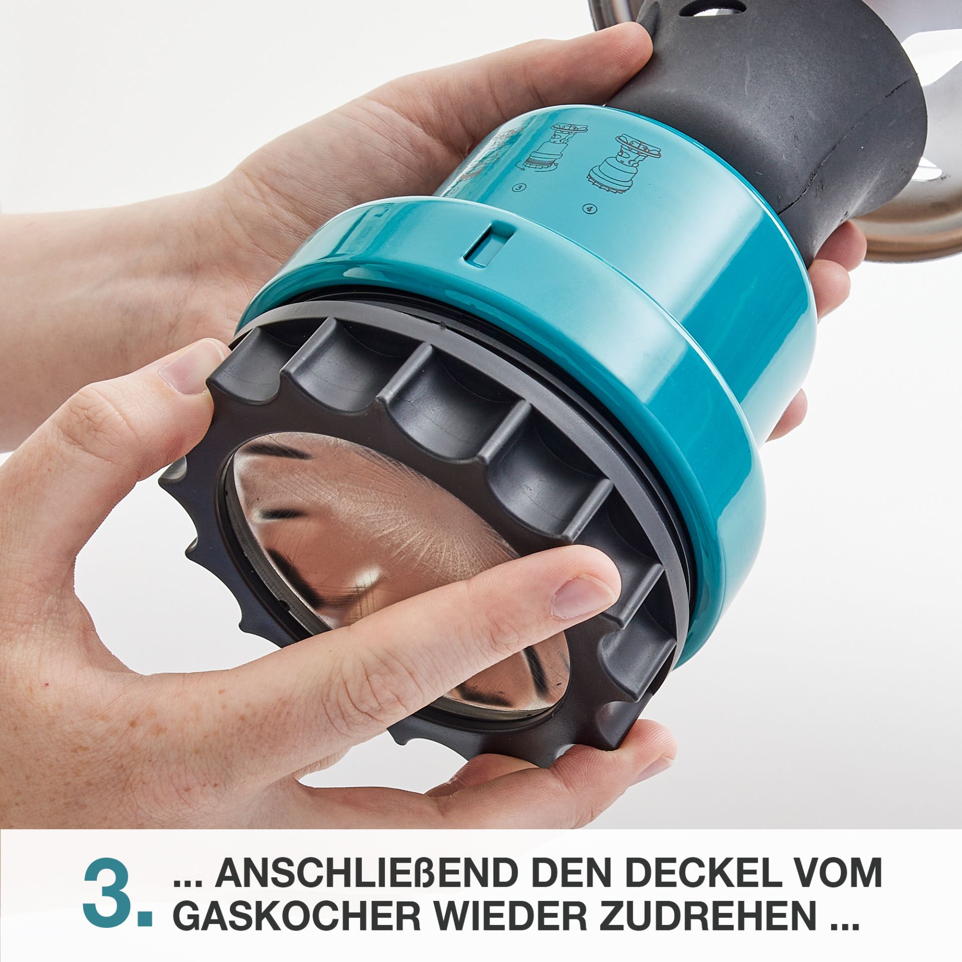 Danach TOM GK-190 Gaskocher wieder zudrehen