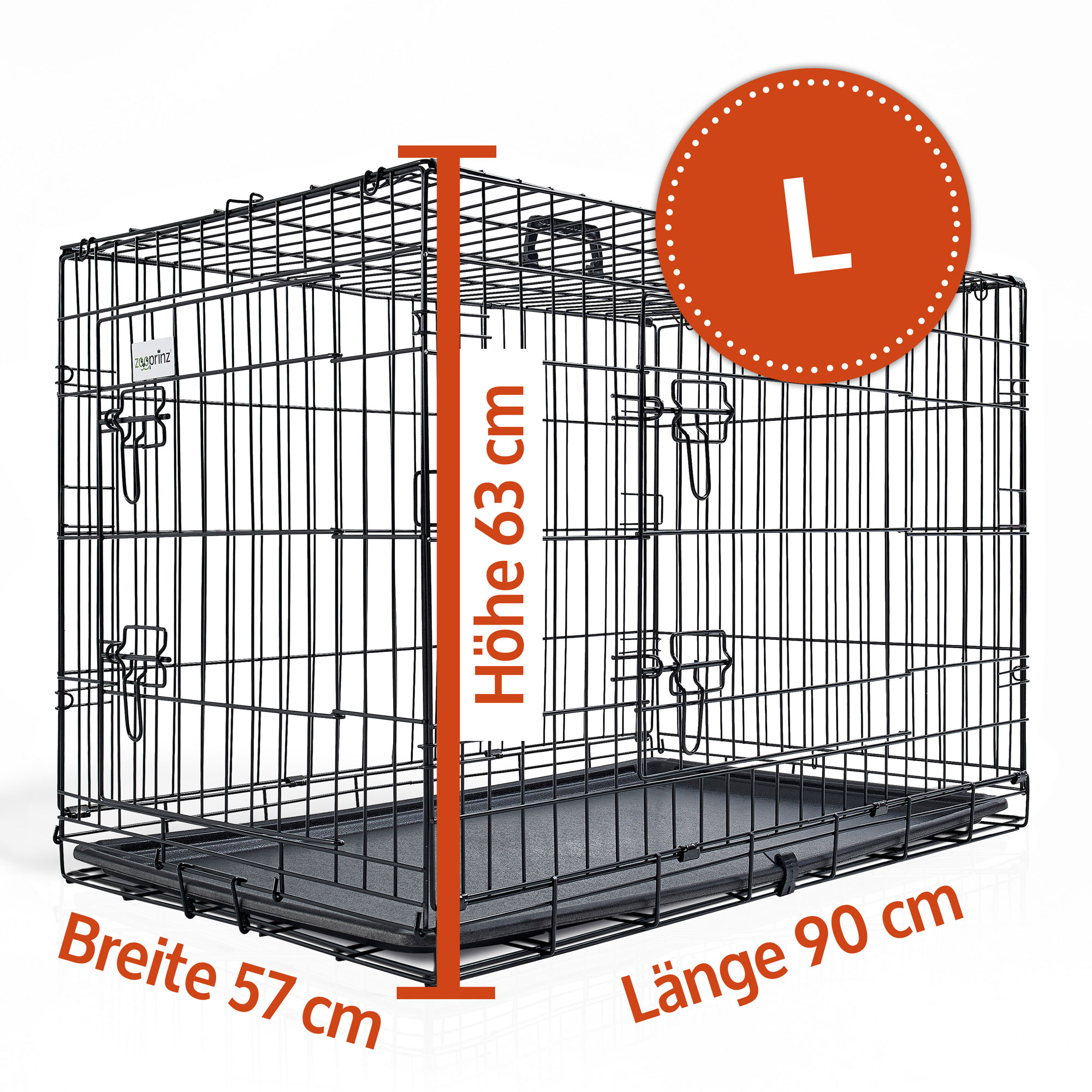 zooprinz Hundekäfig L faltbar mit zwei Türen und doppelter Verriegelung