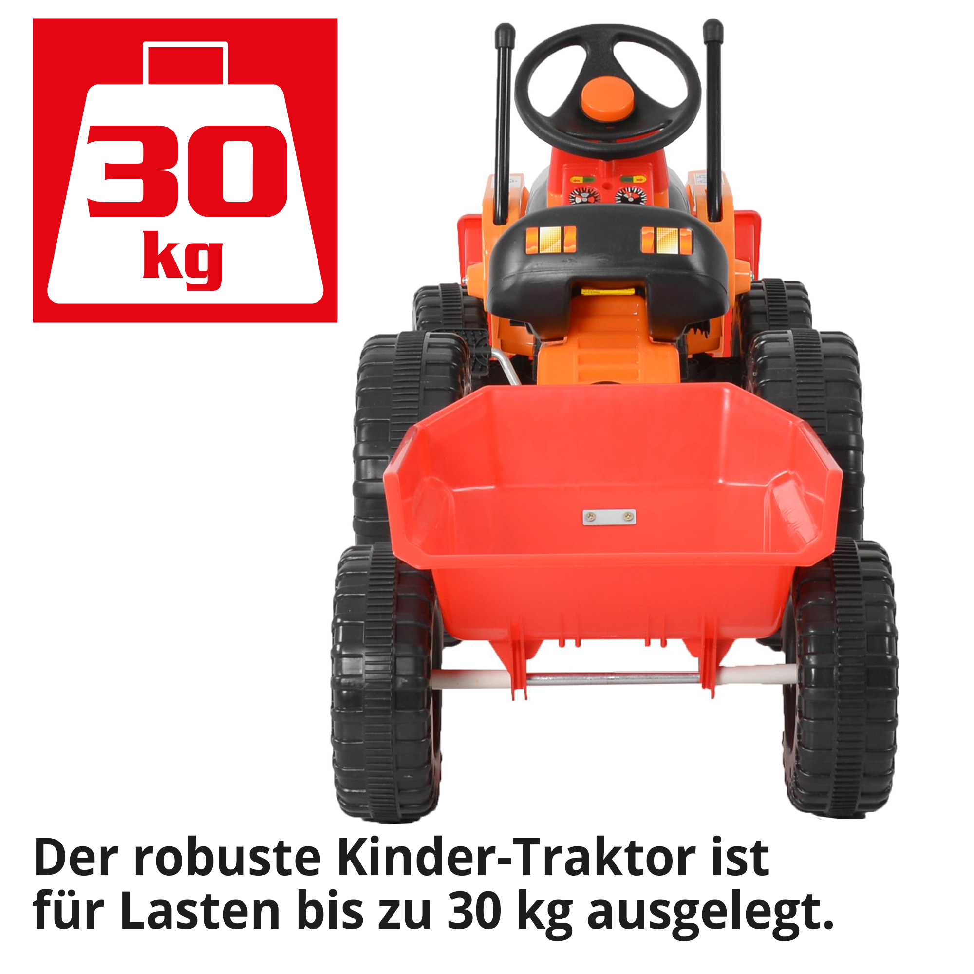 Kindertraktor mit Schaufel und Anhänger, Belastbarkeit 30 kg