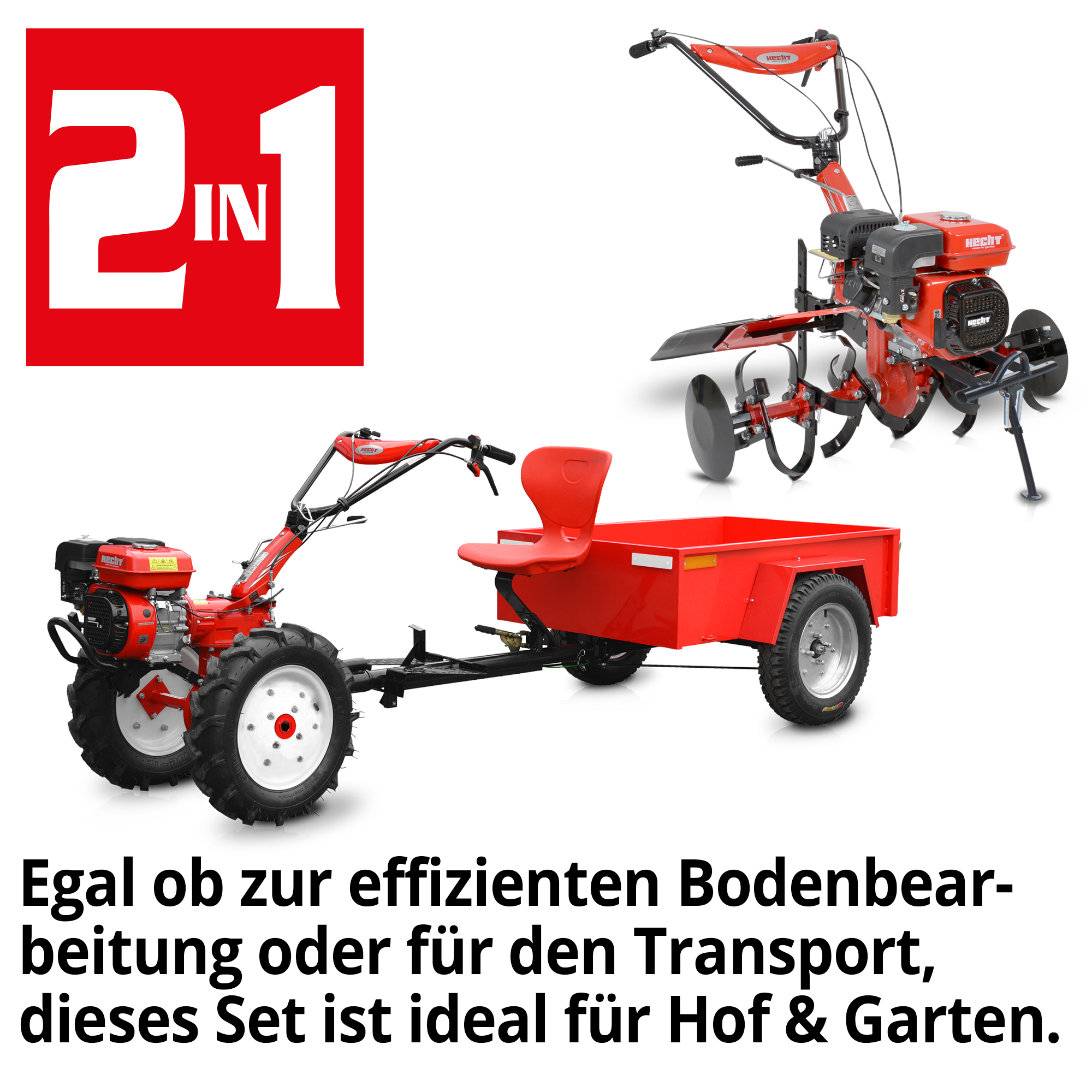 Set Gartenhacke und Anhänger 2-in-1 Funktion Bodenbearbeitung und Transport HECHT 7100