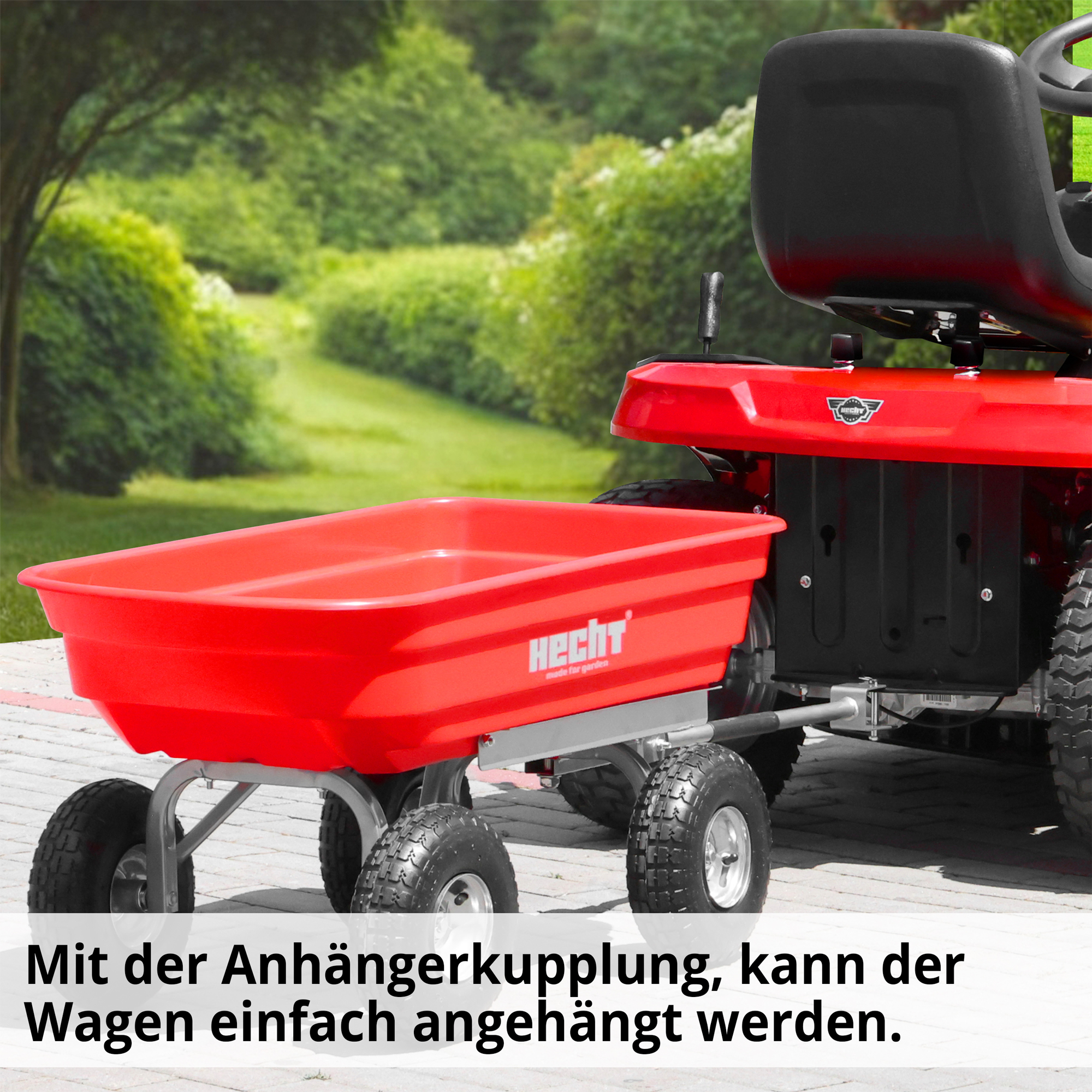 Transportwagen HECHT mit Kupplung für Rasentraktor – ideal als Zugwagen im Gartenbetrieb