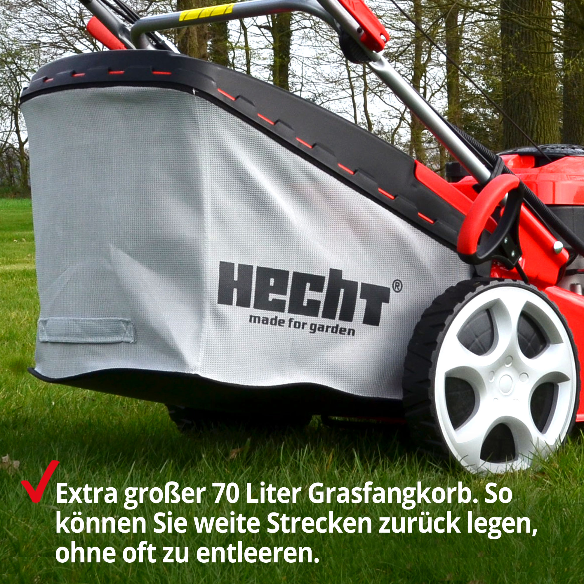 Benzin-Rasenmäher mit 70 Liter Fangkorb HECHT Benzinmäher