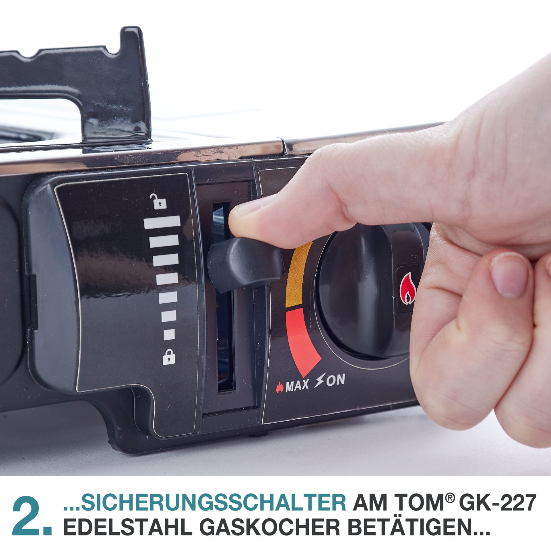 TOM Gaskocher - GK-227 Edelstahl Everest mit Sicherungsschalter