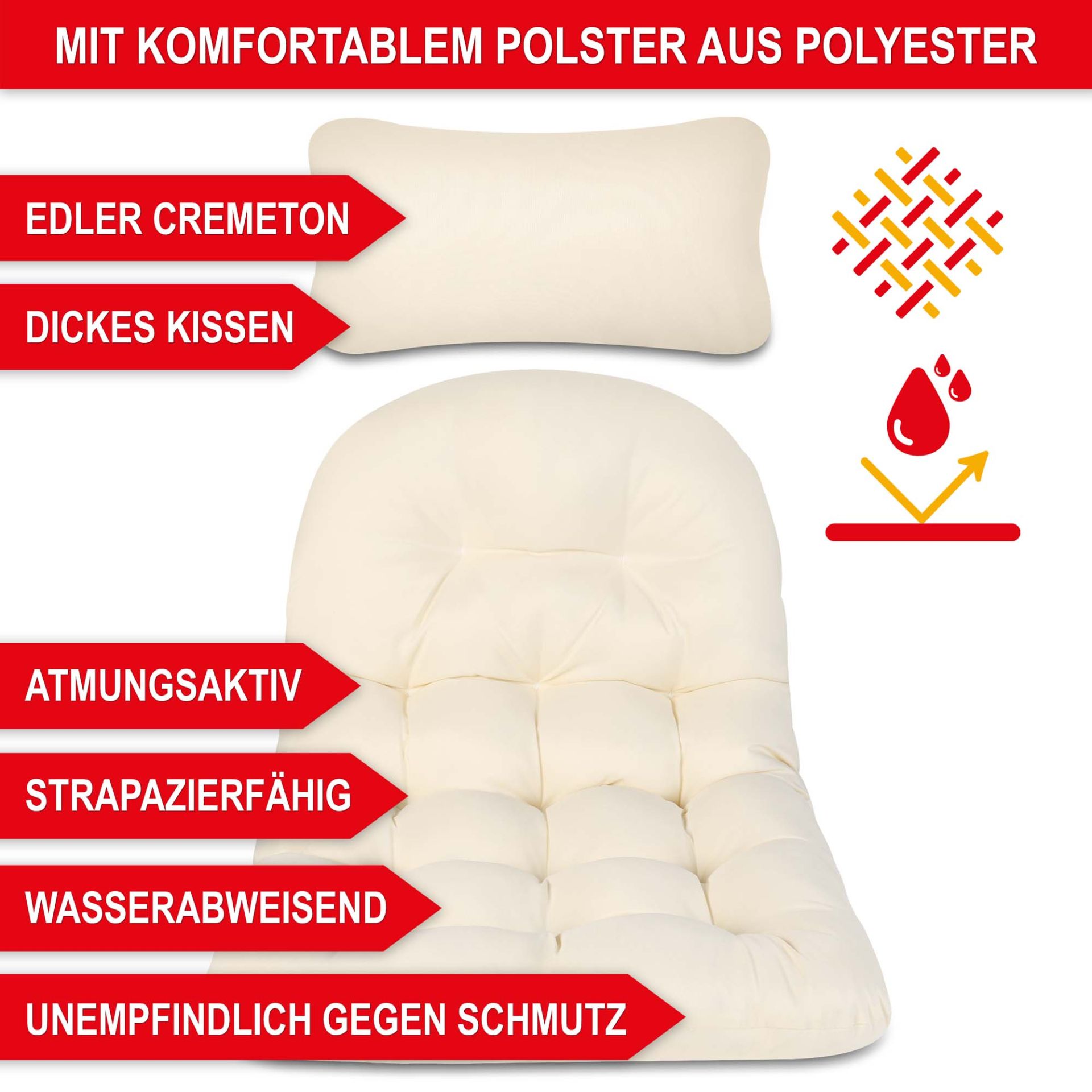 Hängesessel beige - Mit komfortablem Polster aus Polyester, dickes Kissen, edles grau, atmungsaktiv, strapazierfähig, wasserabweisend, unempfindlich gegen Schmutz Hängesessel beige - Mit komfortablem Polster aus Polyester, dickes Kissen, edles grau, atmungsaktiv, strapazierfähig, wasserabweisend, unempfindlich gegen Schmutz