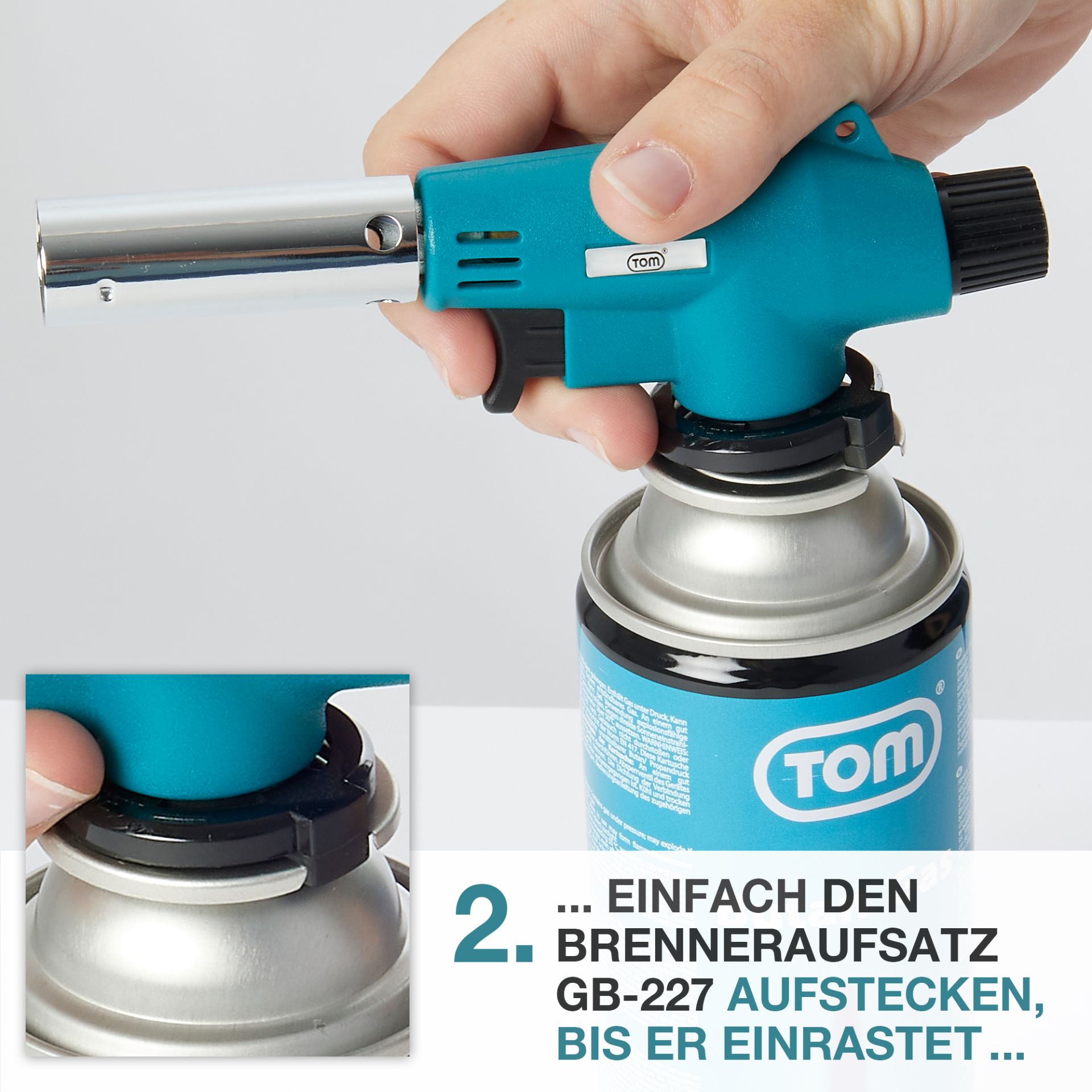 TOM Lötbrenner GB-227; Brenner rastet auf Bajonettverschluss ein