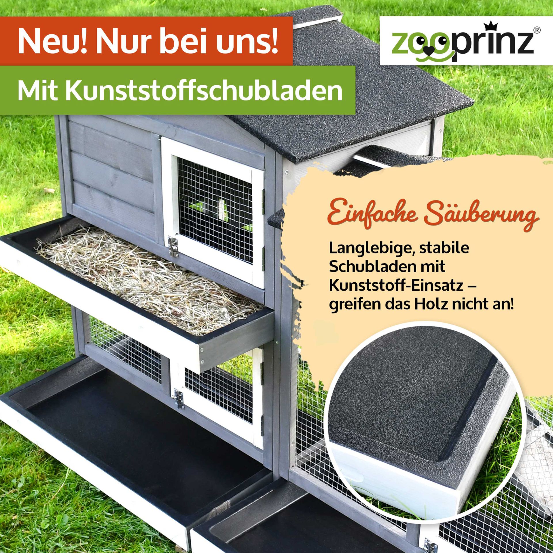 Hasenstall Rudy; Kotschublade aus Kunststoff zur einfachen Reinigung