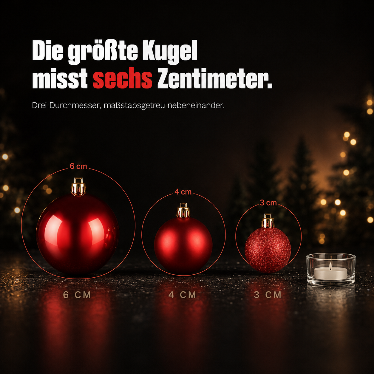 ONBEST Weihnachtskugeln Set: Kugeln in den Größen 3, 4 und 6 cm (Dieses Bild wurde mit Hilfe von KI generiert.)