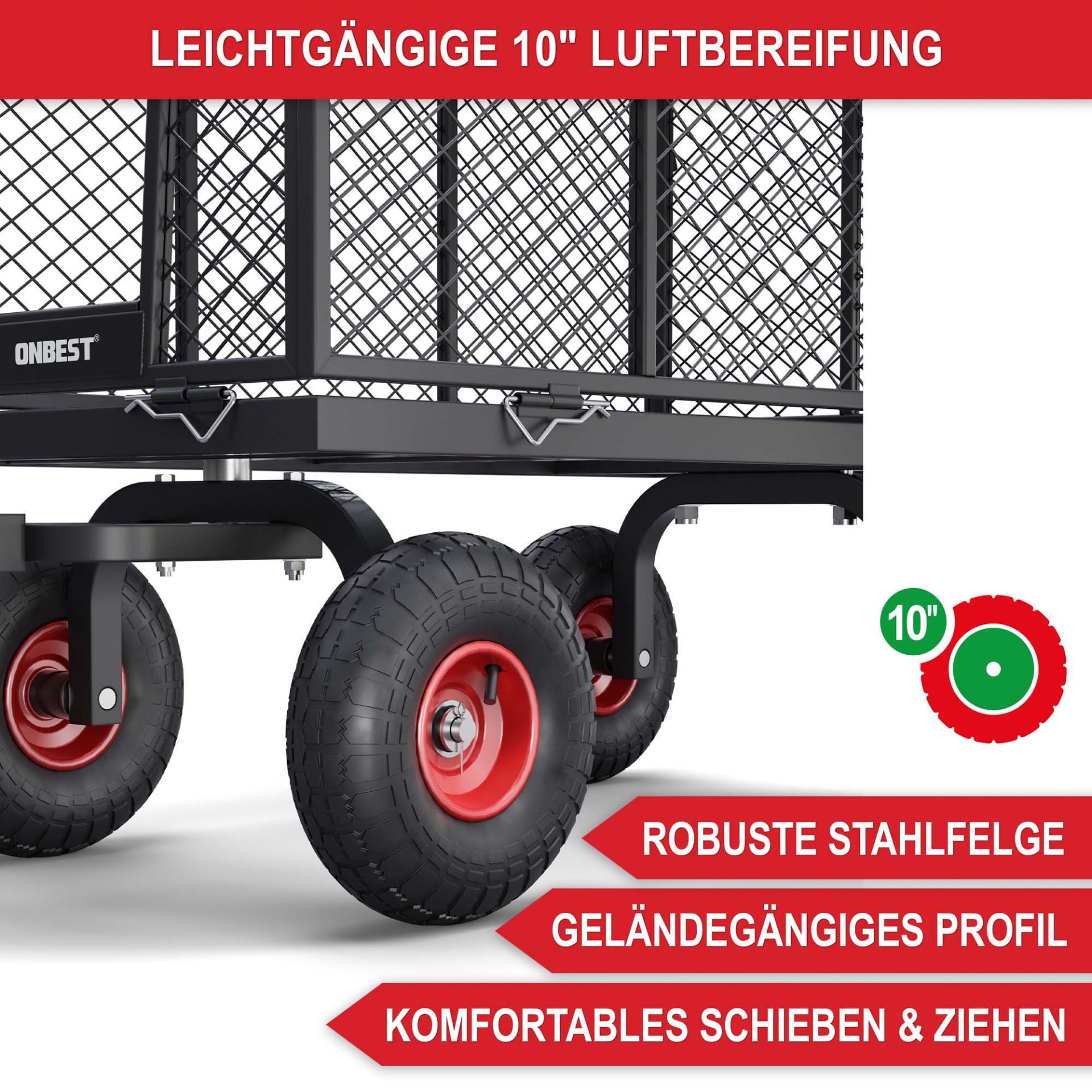 Transportwagen - leichtgängige Luftbefreiung, robuste Stahlpflege, geländegängiges Profil komfortables Schieben und Ziehen