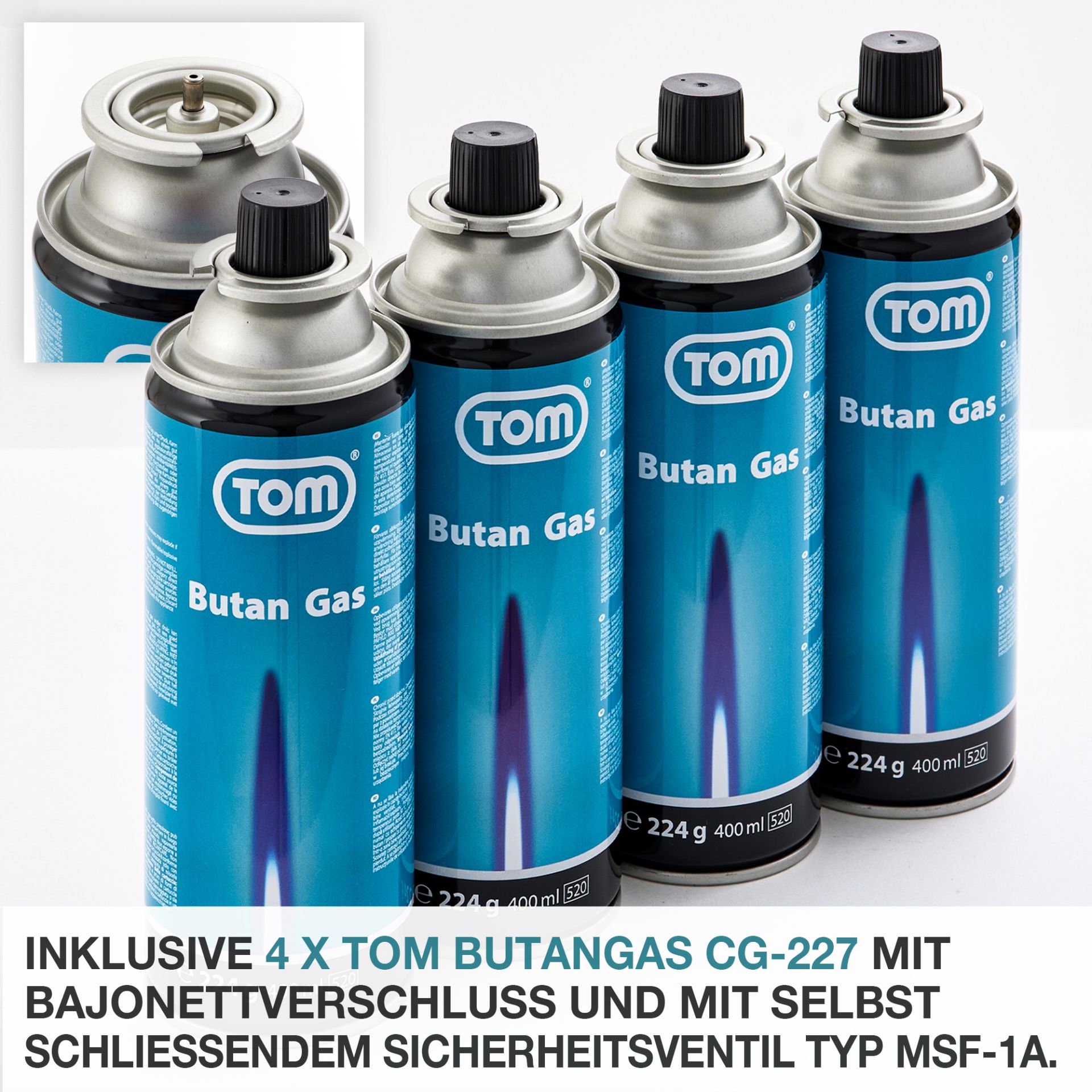 TOM Gaskocher - GK-227 Edelstahl Everest inklusive 4 Gaskartuschen mit Bajonettverschluss