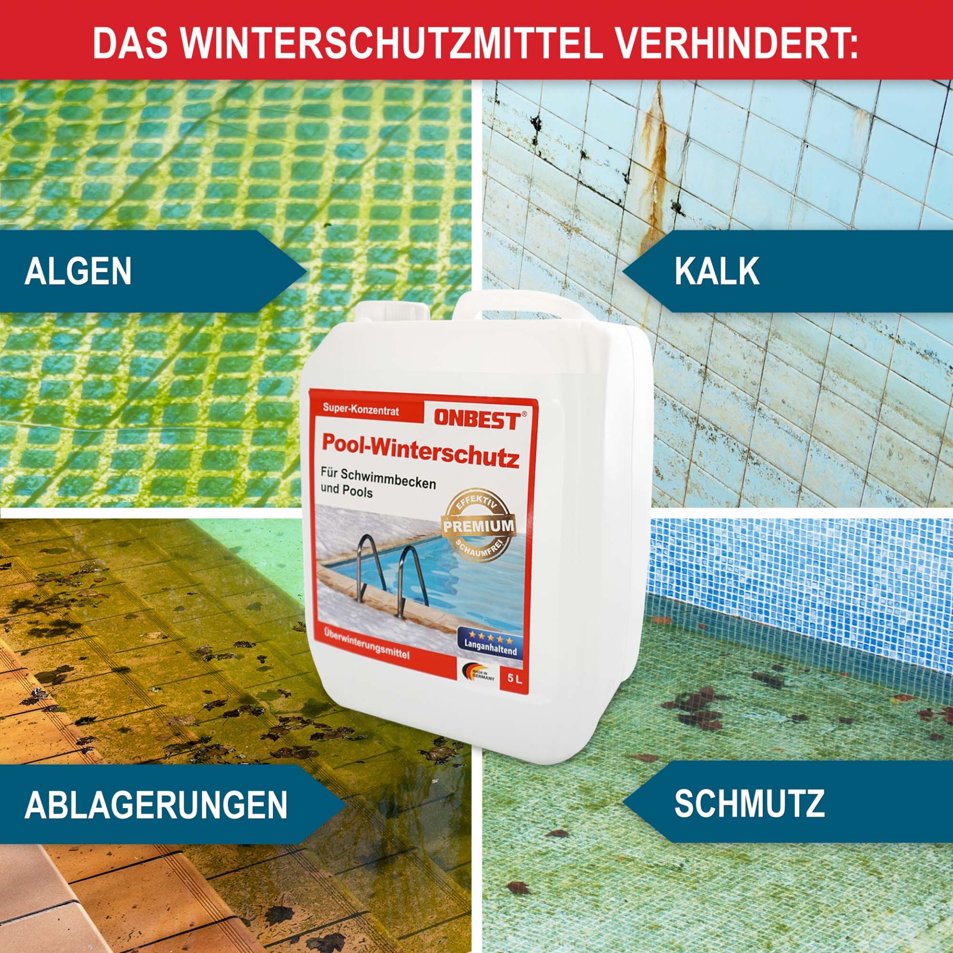 Pool Winterschutz 5L - Verhindert Algen, Kalk, Ablagerung, Schmutz