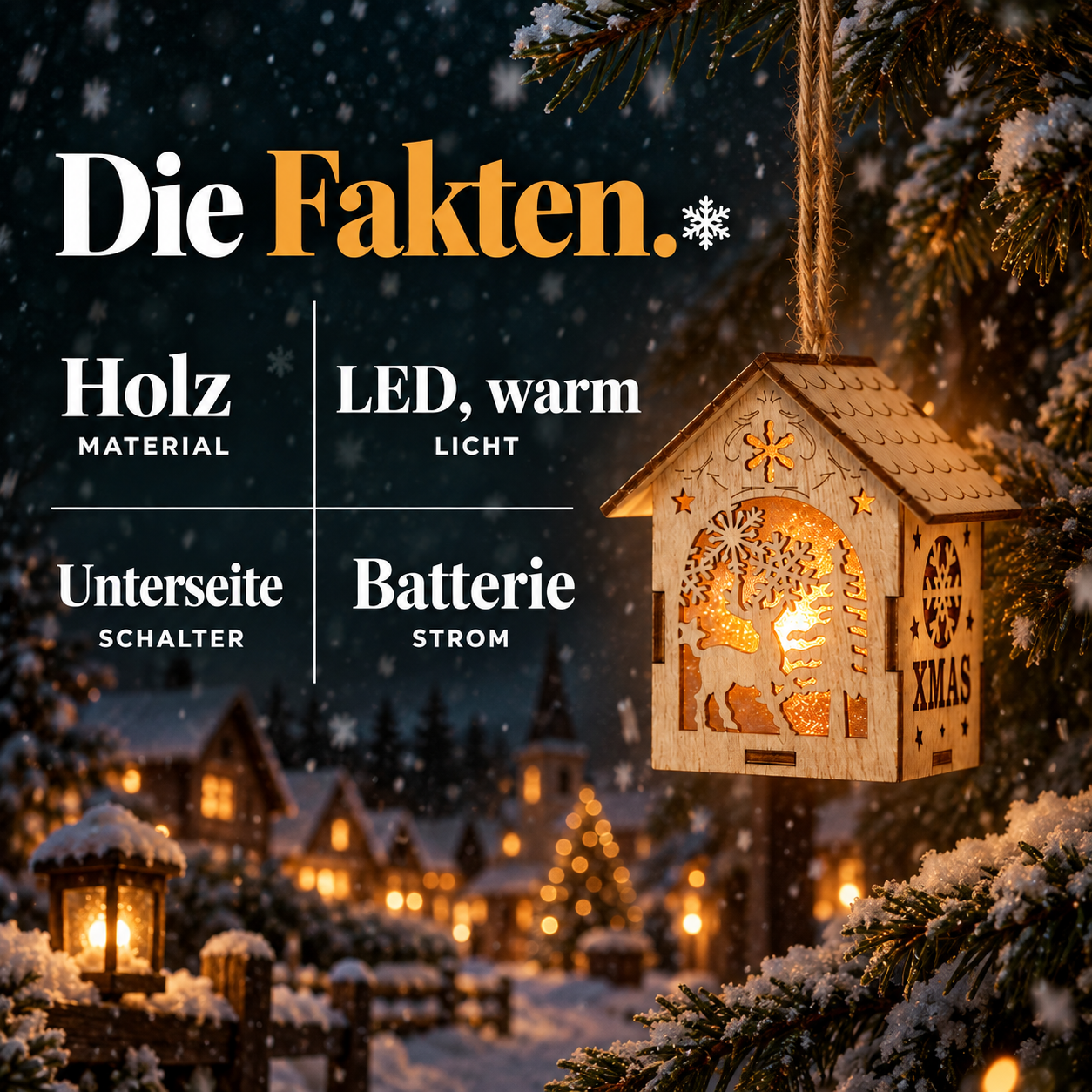 Kabellose Baumschmuck Häuser: Warmes LED-Licht am Fenster dekoriert (Dieses Bild wurde mit Hilfe von KI generiert.)