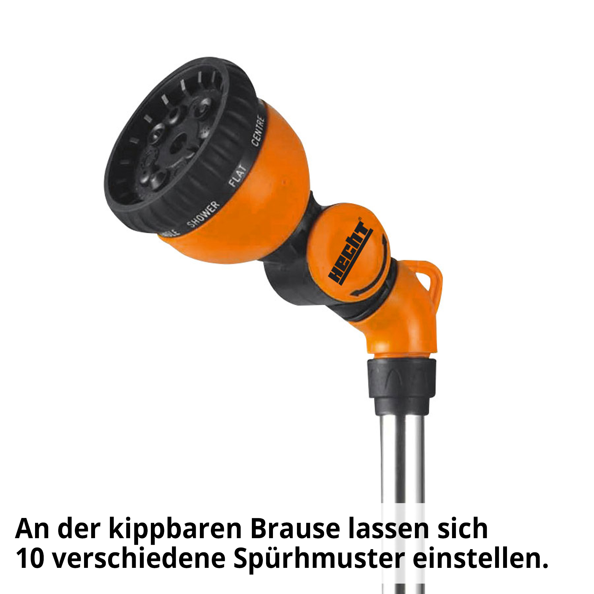Gartenbrause; kippbare Brause mit 10 Sprühmustern