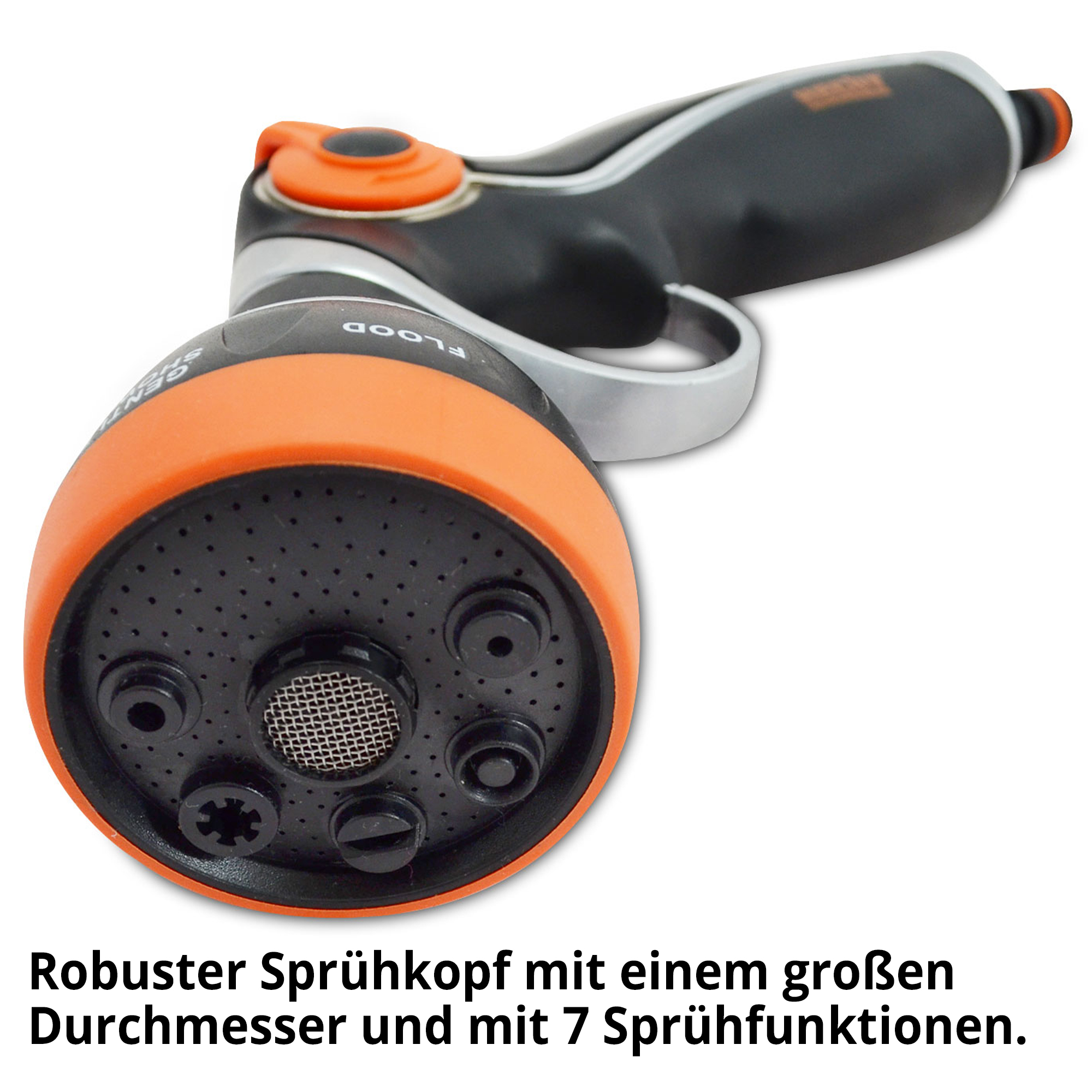 Gartenbrause; Robuster Sprühkopf mit einem großen Durchmesser und mit 7 Sprühfunktionen