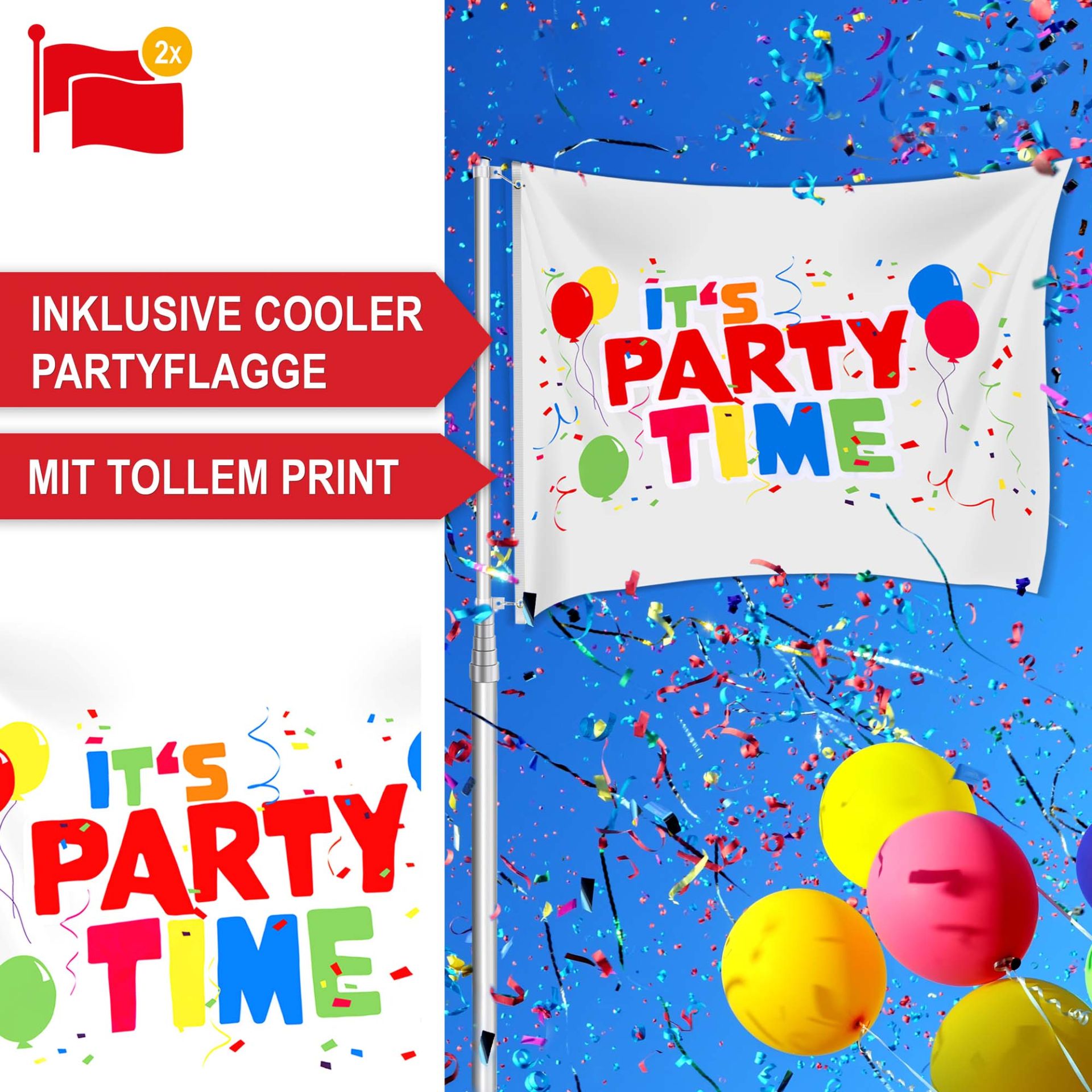 Fahnenmast - Inklusive cooler Partyflaggen, mit tollem Print