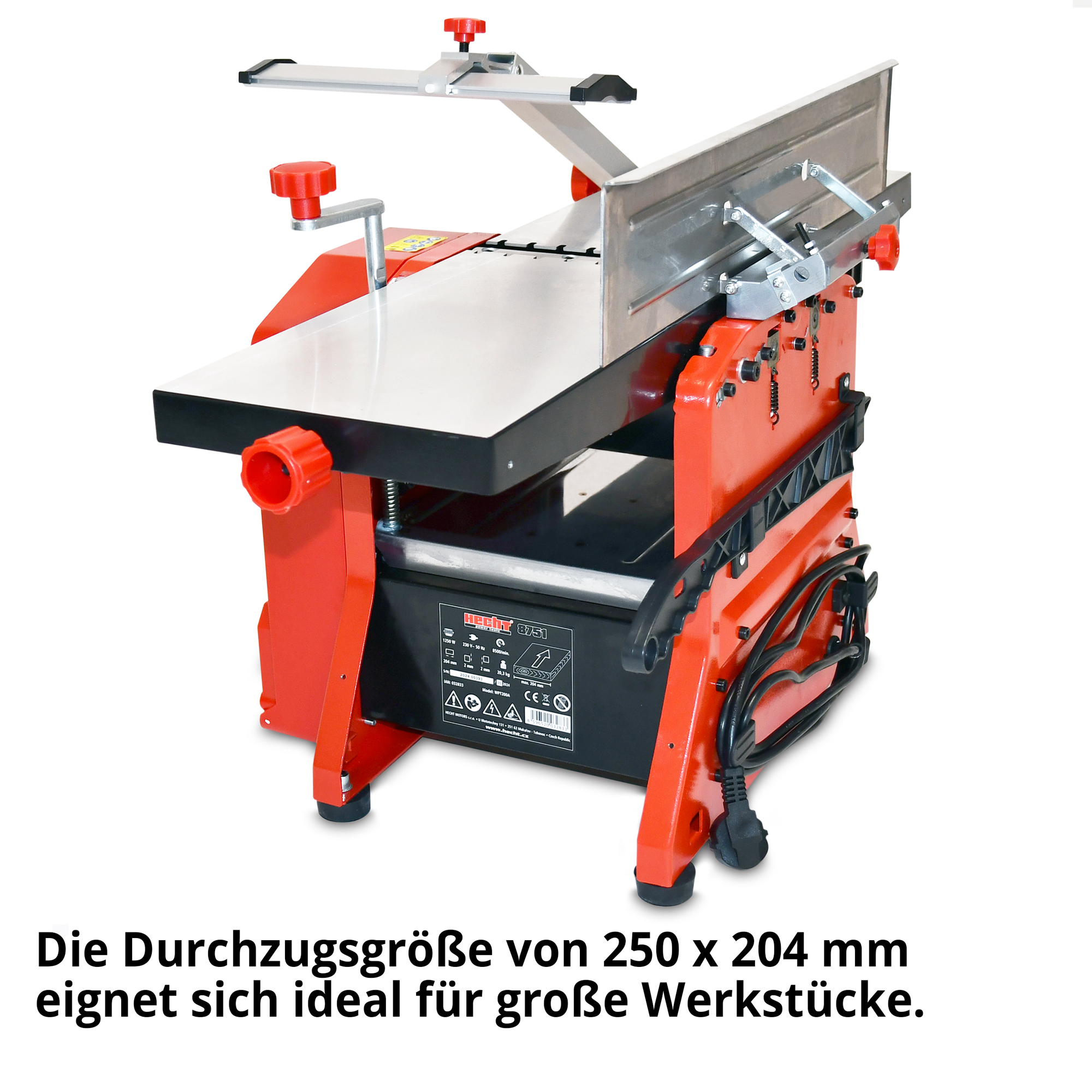 Hecht 8751 Abricht- & Dickenhobel; Die Durchzugsgröße eignet sich ideal für große Werkstücke