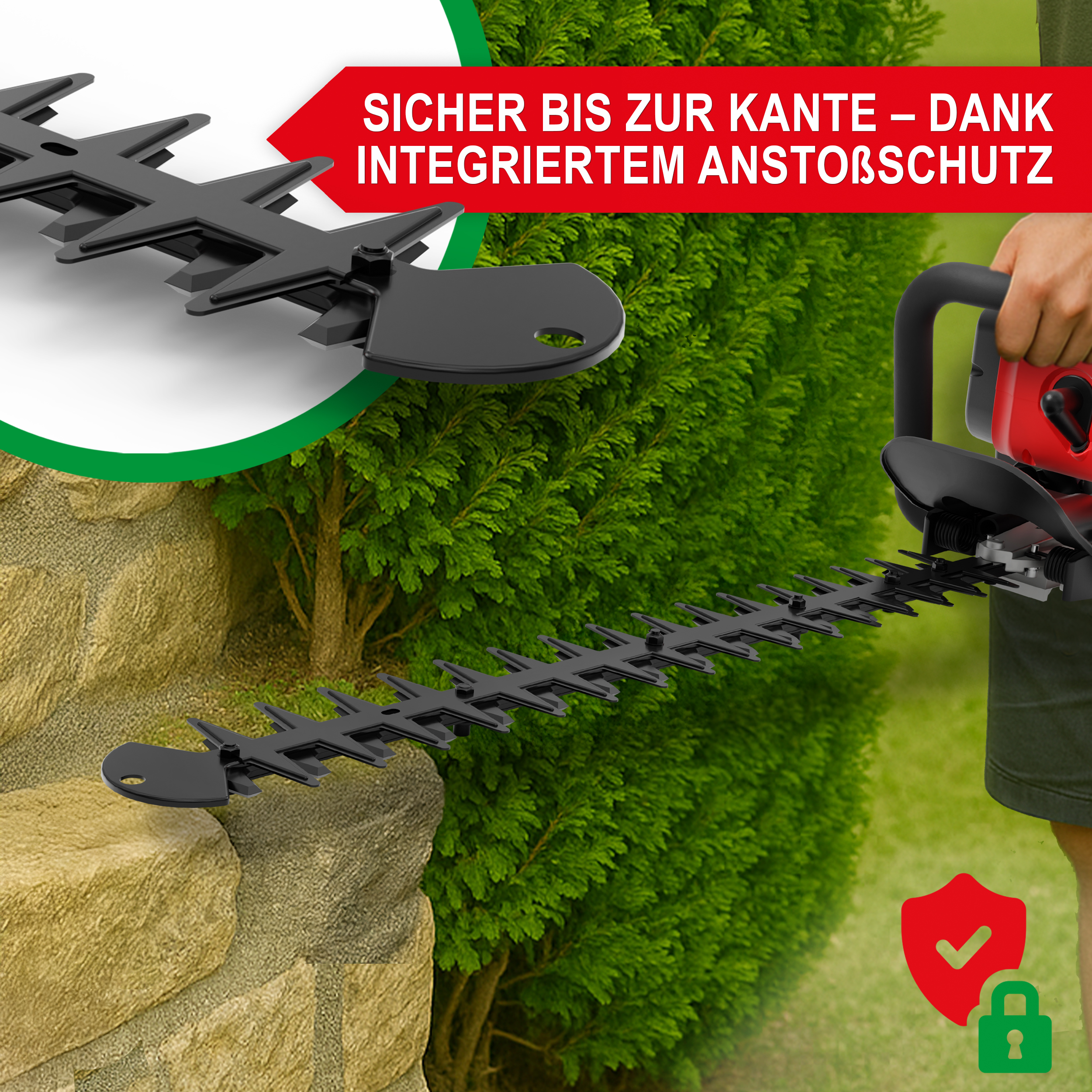 Heckenschere Benzin ONBEST HT6275 mit ergonomischem Drehgriff