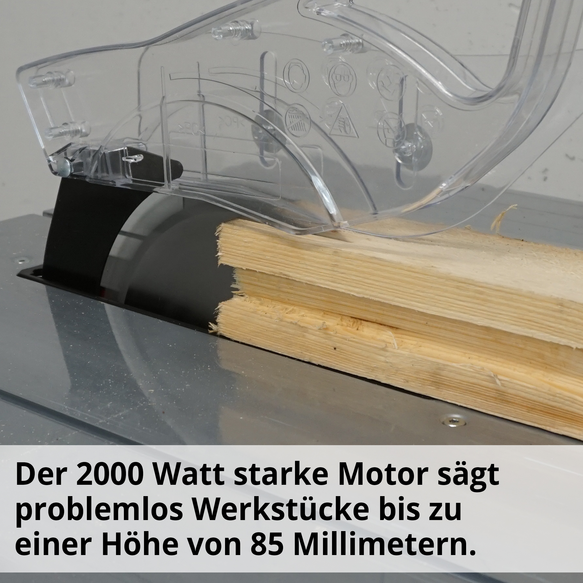 HECHT 8254 Tischkreissäge; Die 2000 Watt starke Motor sägt problemlos Werkstücke bis zu einer Höhe von 85 Millimeter