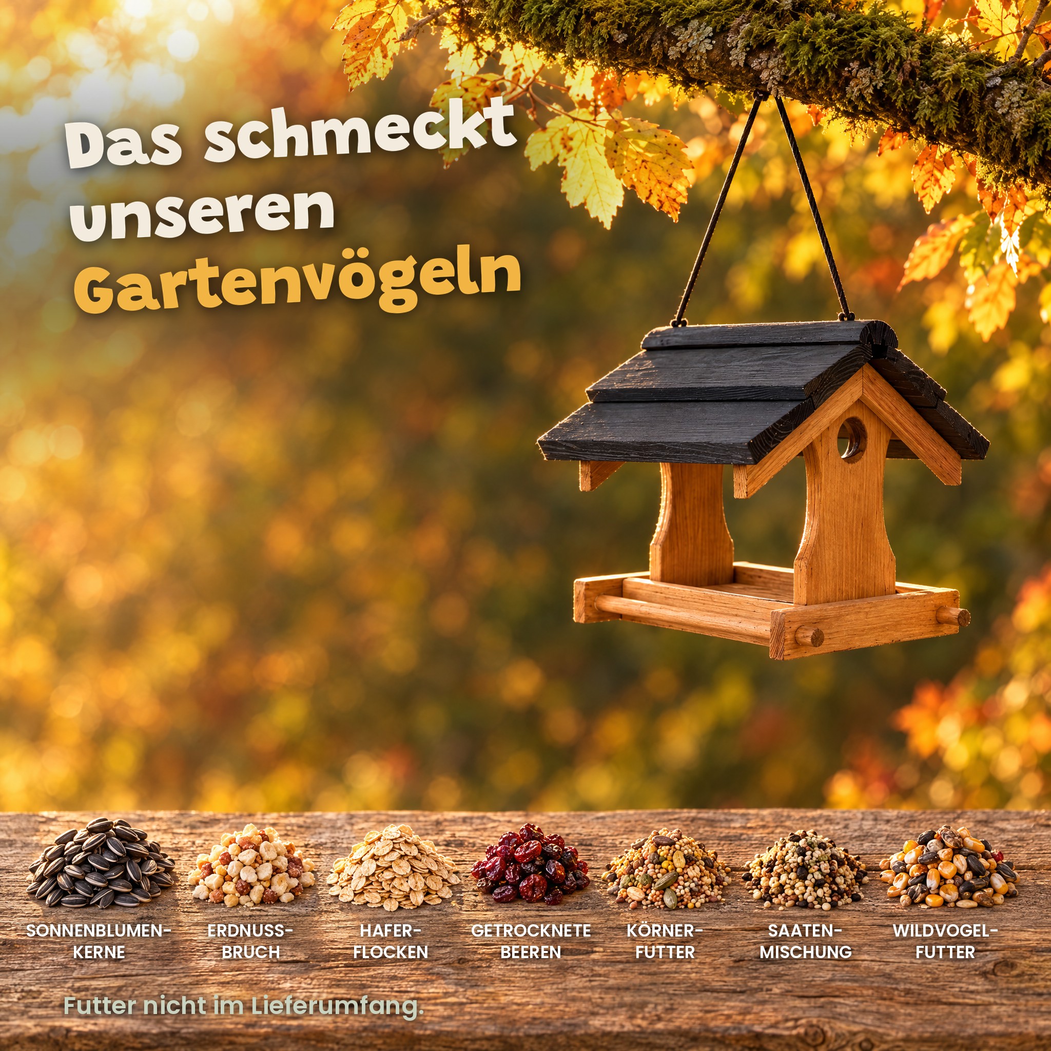 Futterstation für Gartenvögel: Ideal für Sonnenblumenkerne und Körner (Dieses Bild wurde mit Hilfe von KI generiert.)