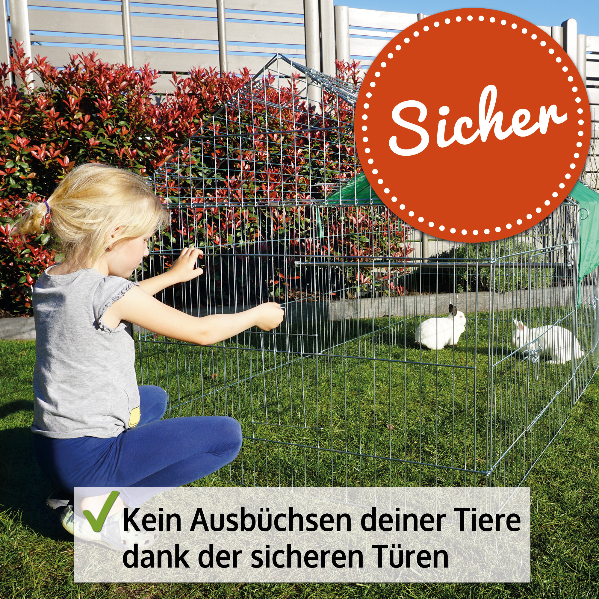 Kleintiergehege mit grünem Sonnenschutz – wetterfest und wasserabweisend