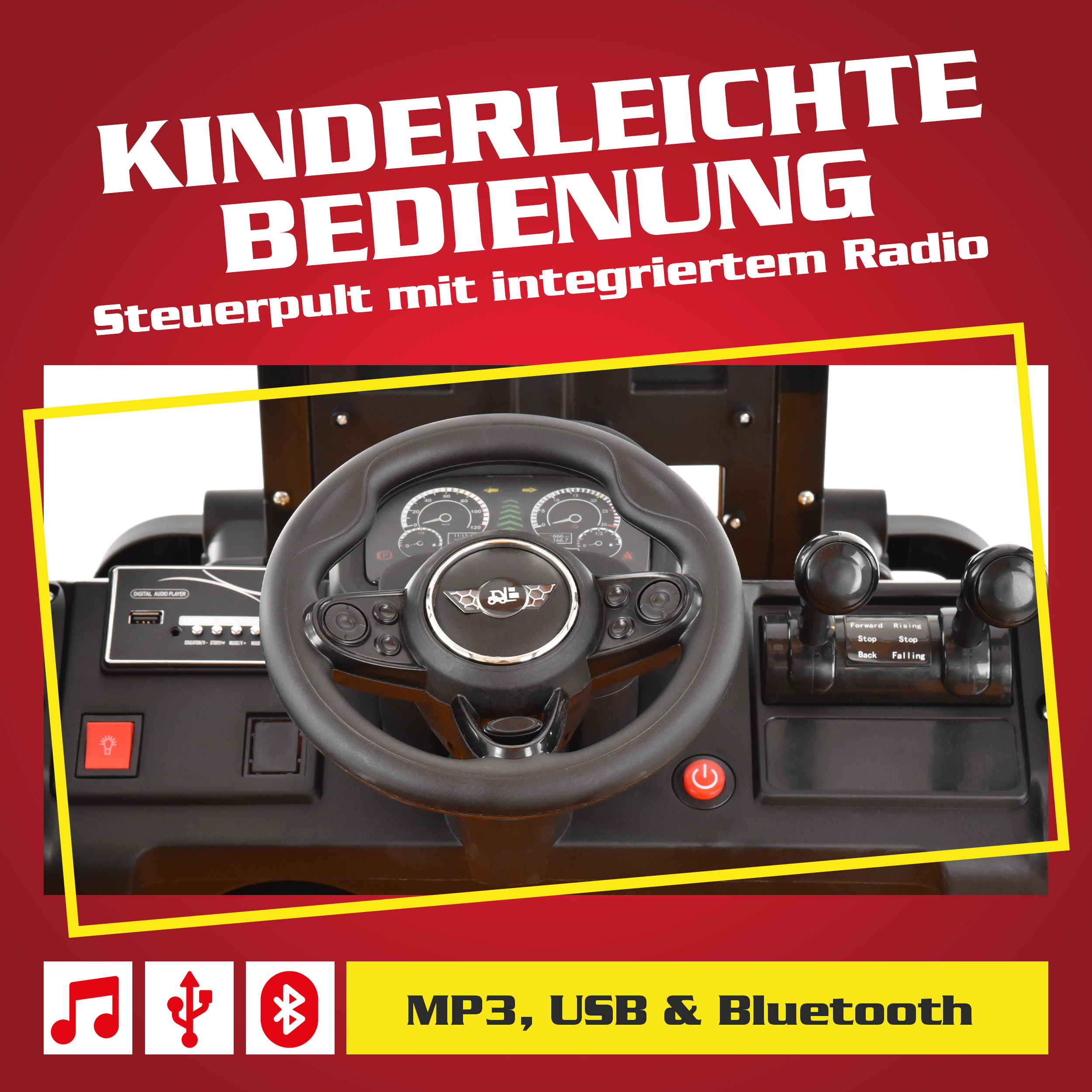 HECHT Elektro Gabelstapler 52108 GELB mit Funkfernsteuerung für Eltern