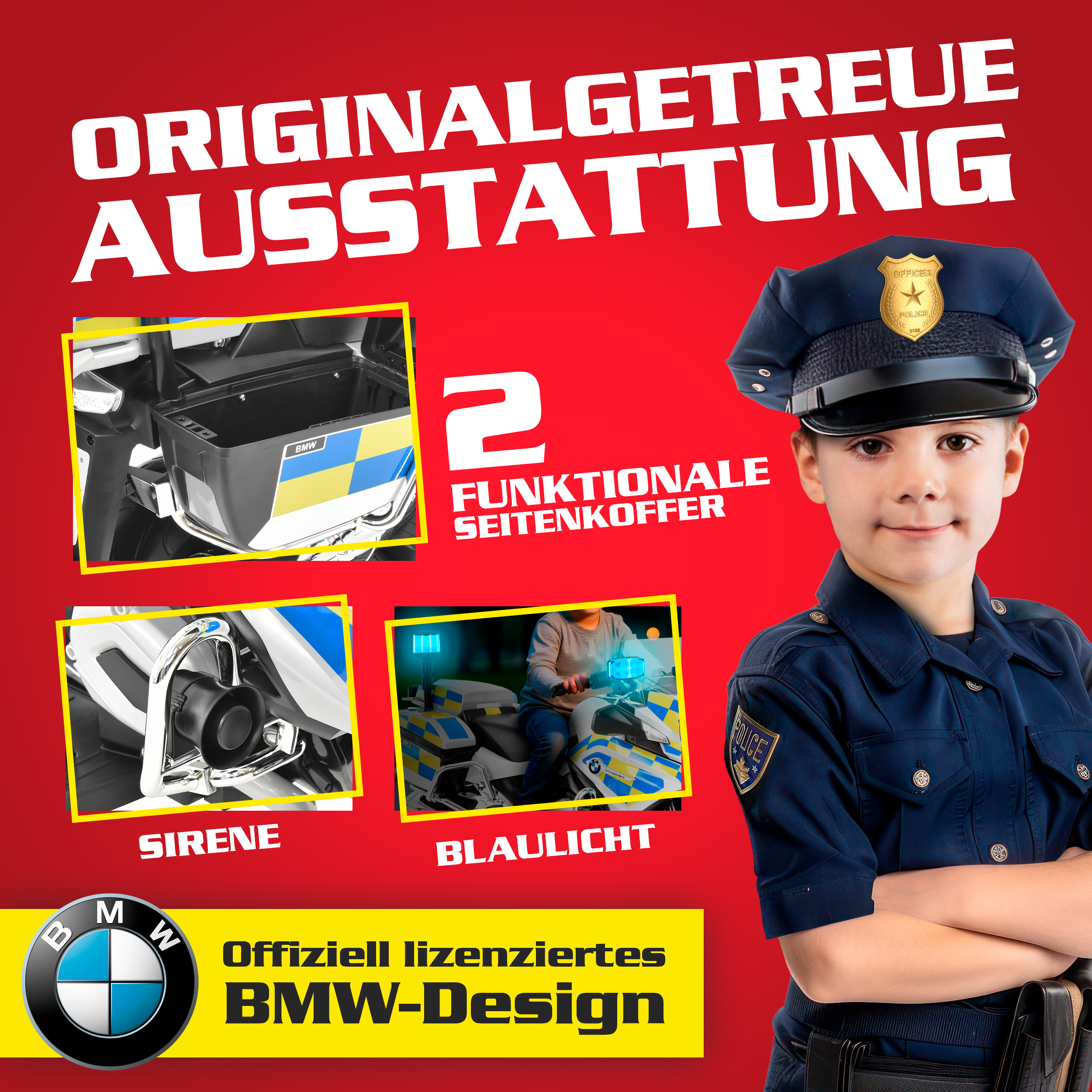 BMW Kindermotorrad offiziell lizenziert – mit Sound, Licht und Seitenkoffern