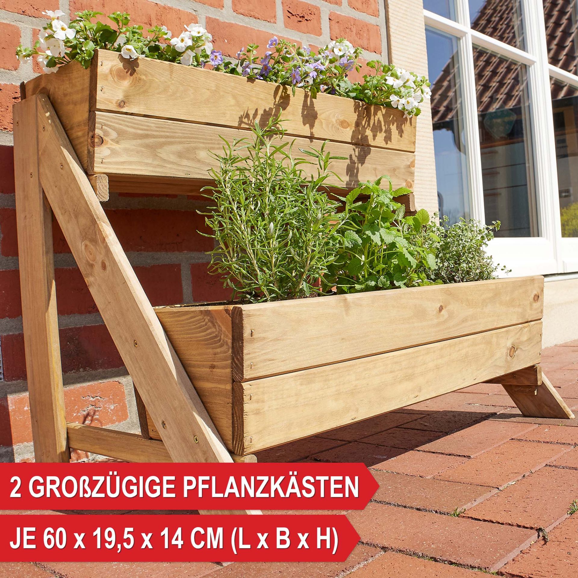 Pflanztreppe 2-stöckig - 2 großzügige Pflanzkästen