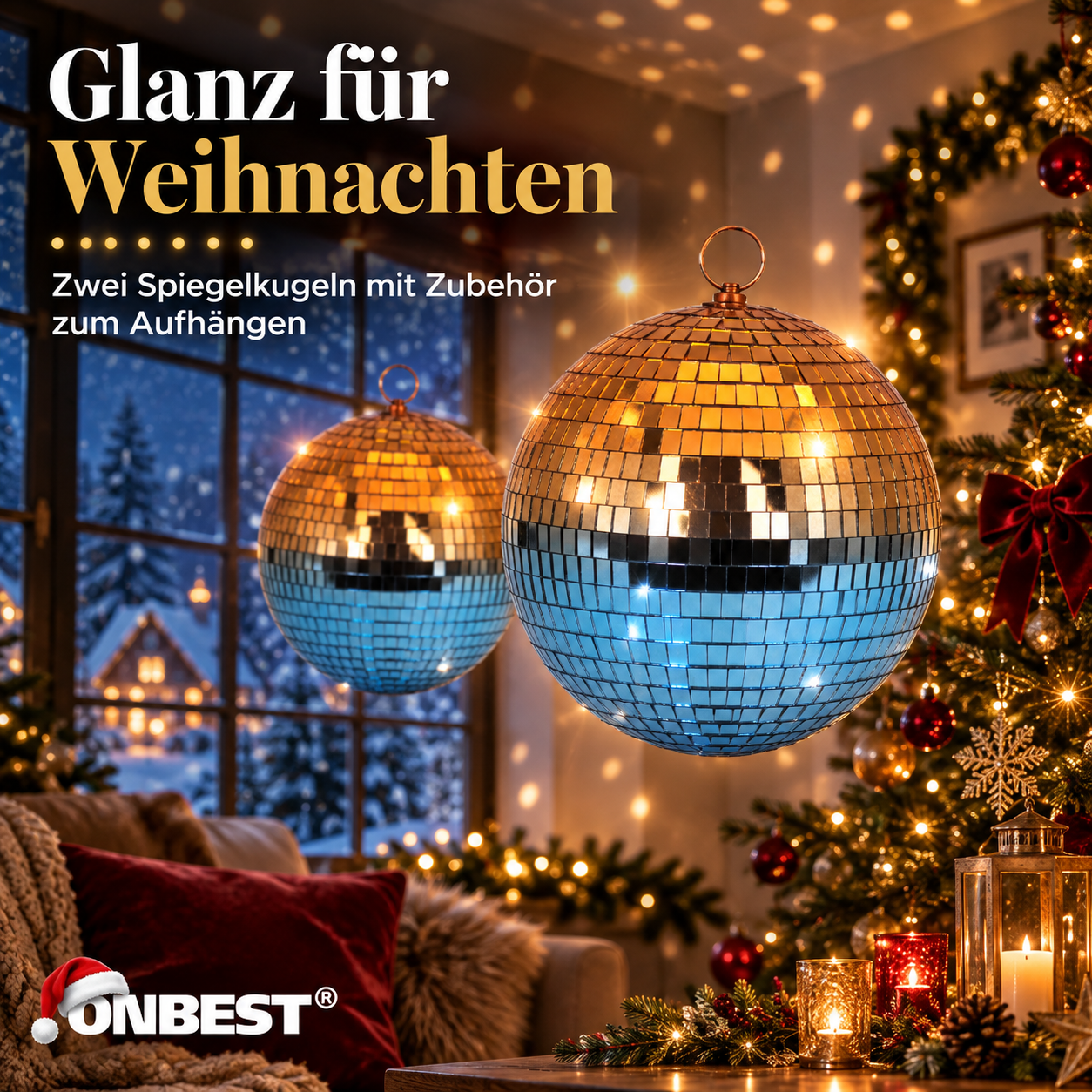 ONBEST Spiegelkugeln Blau-Kupfer: Zwei glänzende Kugeln als Partydeko (Dieses Bild wurde mit Hilfe von KI generiert.)