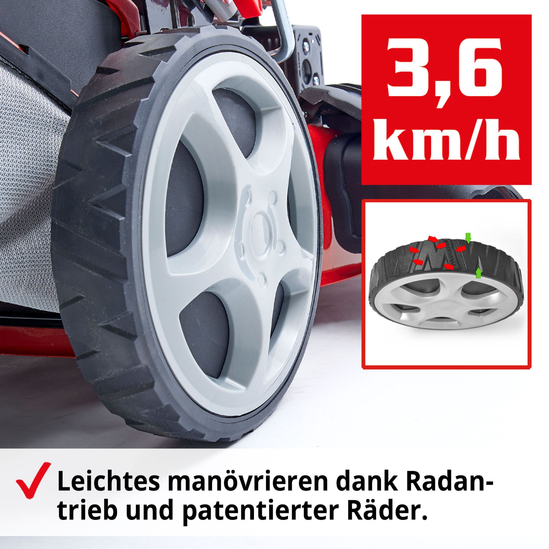Hecht Benzin-Rasenmäher mit Radantrieb 3 kmh für gleichmäßiges Tempo kugelgelagerte Räder für leichtes und stabiles Fahren