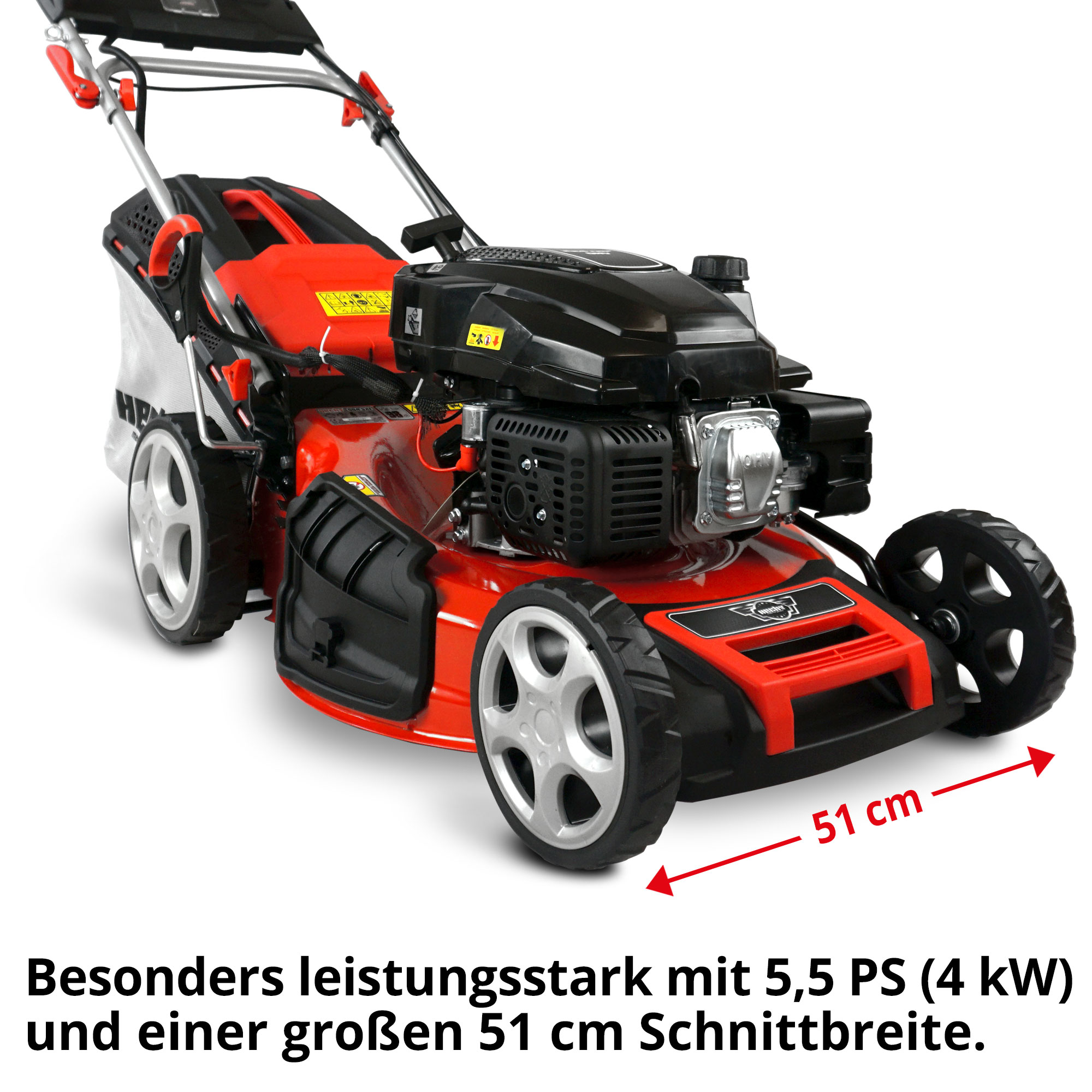 Hecht Benzinrasenmäher leistungsstark mit 5 ps und 51 cm Schnittbreite 