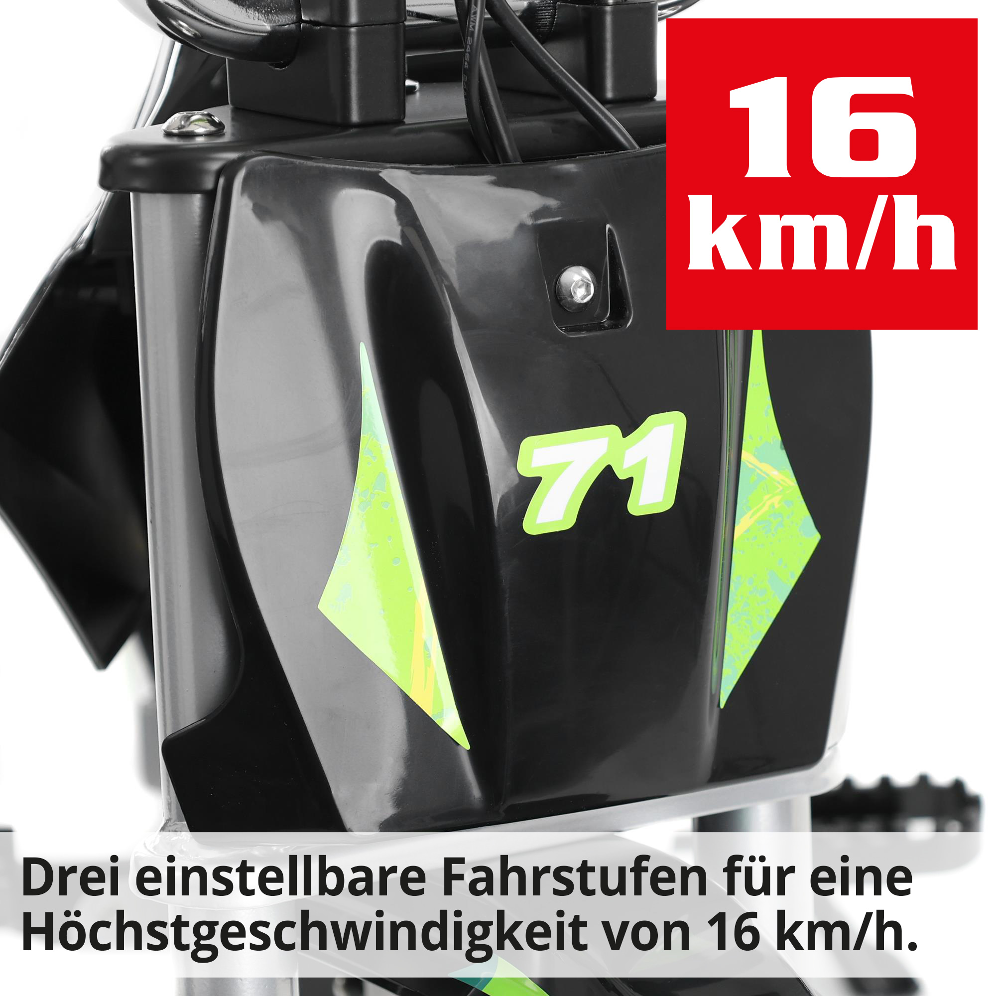 Hecht 54300 Green Pocketbike mit 3 einstellbaren Fahrstufen für eine Höchstgeschwindigkeit von 16 km/h