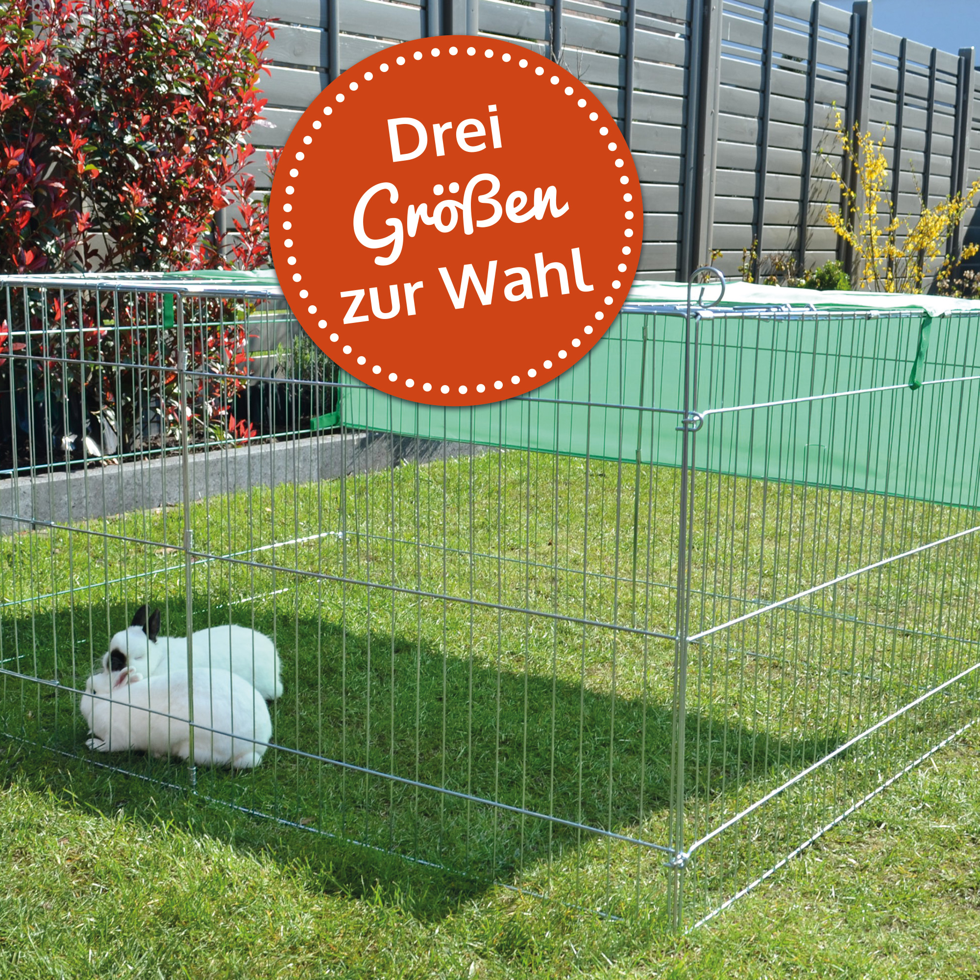 Kaninchengehege mit Sonnenschutz aus flexiblem, wasserabweisendem Material
