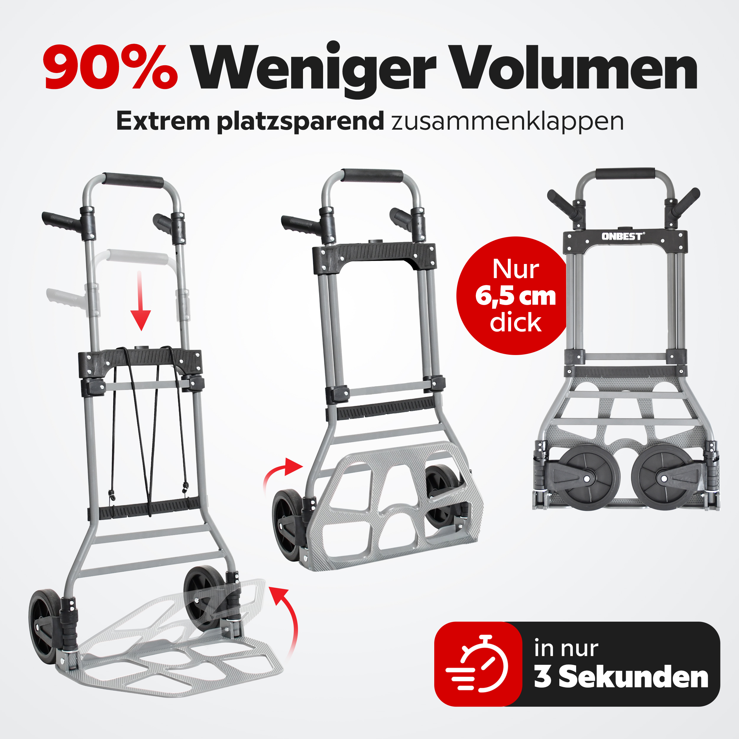 Klappkarre ONBEST platzsparend zusammenklappbar auf nur 6,5 cm Dicke Klappkarre ONBEST platzsparend zusammenklappbar auf nur 6,5 cm Dicke