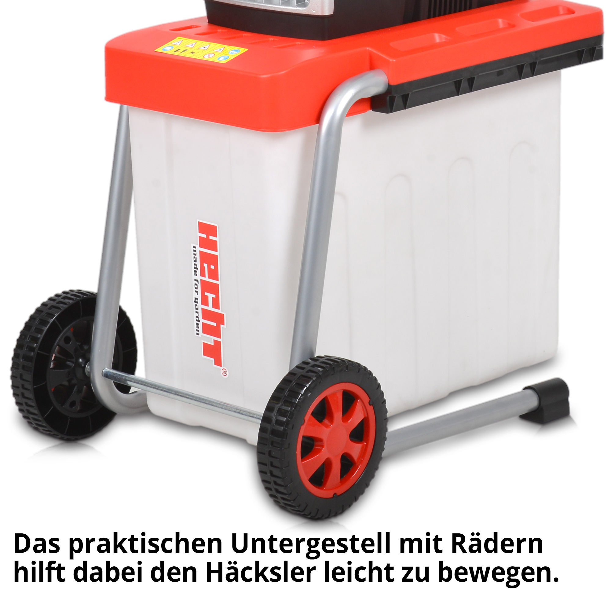 Gartenhäcksler; praktisches Untergestell mit Rädern für einfachen Transport