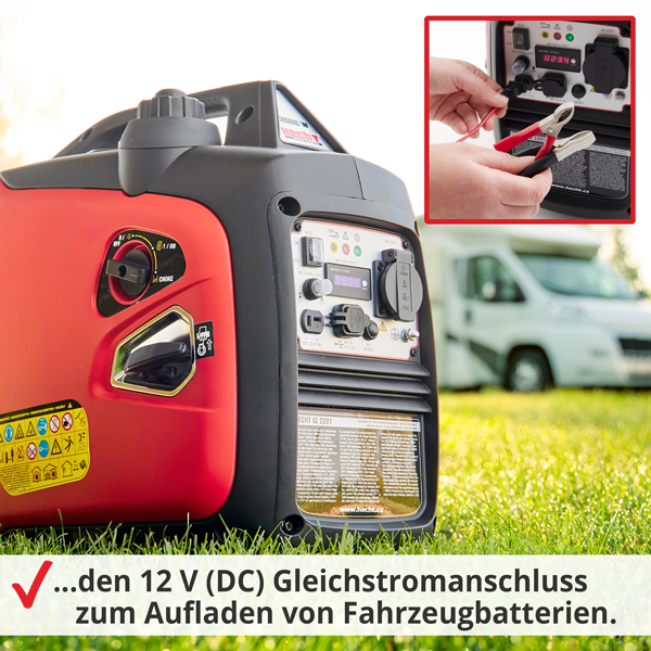 Inverter Benzin Notstromaggregat mit Gleichstromanschluss zum Aufladen von Fahrzeugbatterien