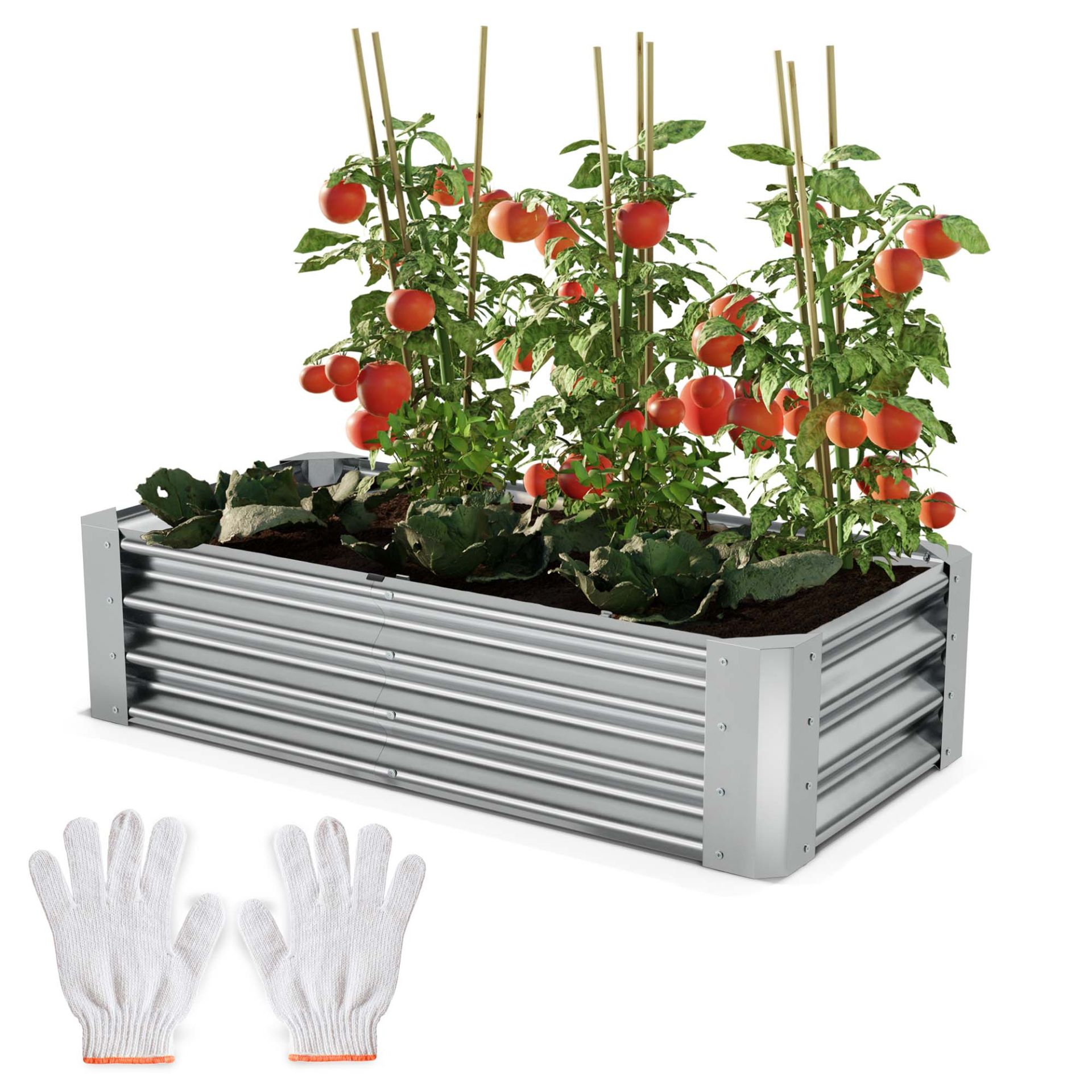 Hochbeet Stahl Silber - Inklusive Handschuhe
