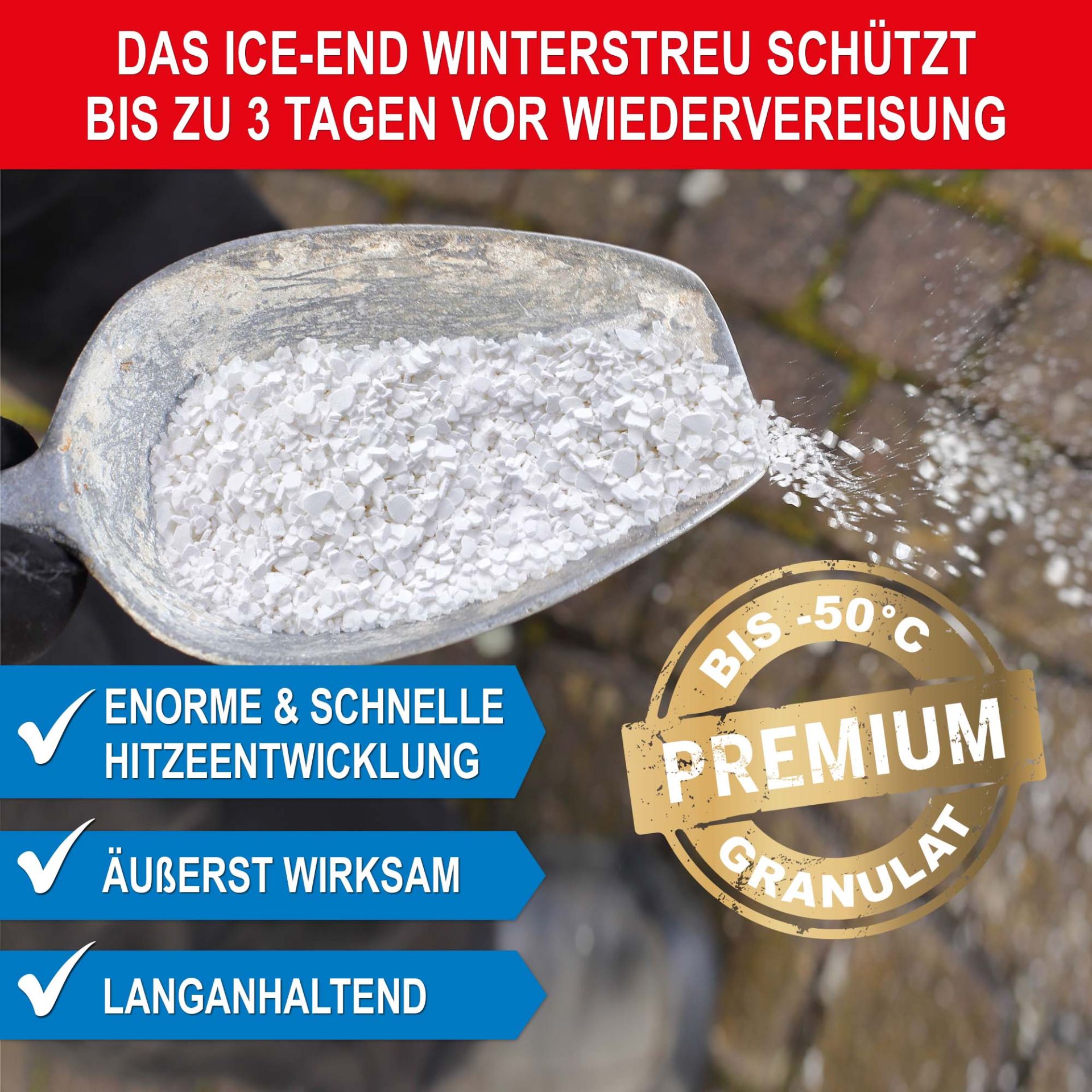 Schützt bis zu 3 Tage vor Wiedervereisung, enorme und schnelle Hitzeentwicklung, äußerst wirksam, langanhaltend - Streusalz Ersatz